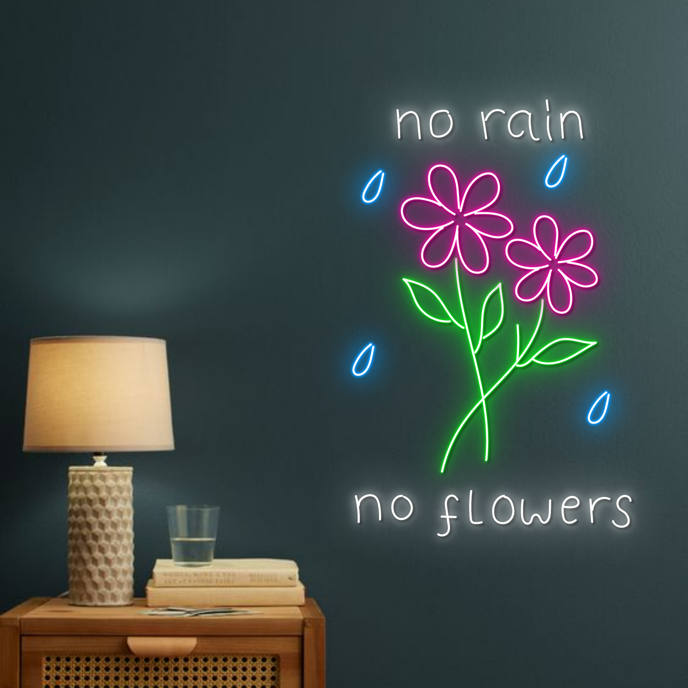 No Rain No Flowers Neon Signs Long-lasting Wall Art Decor