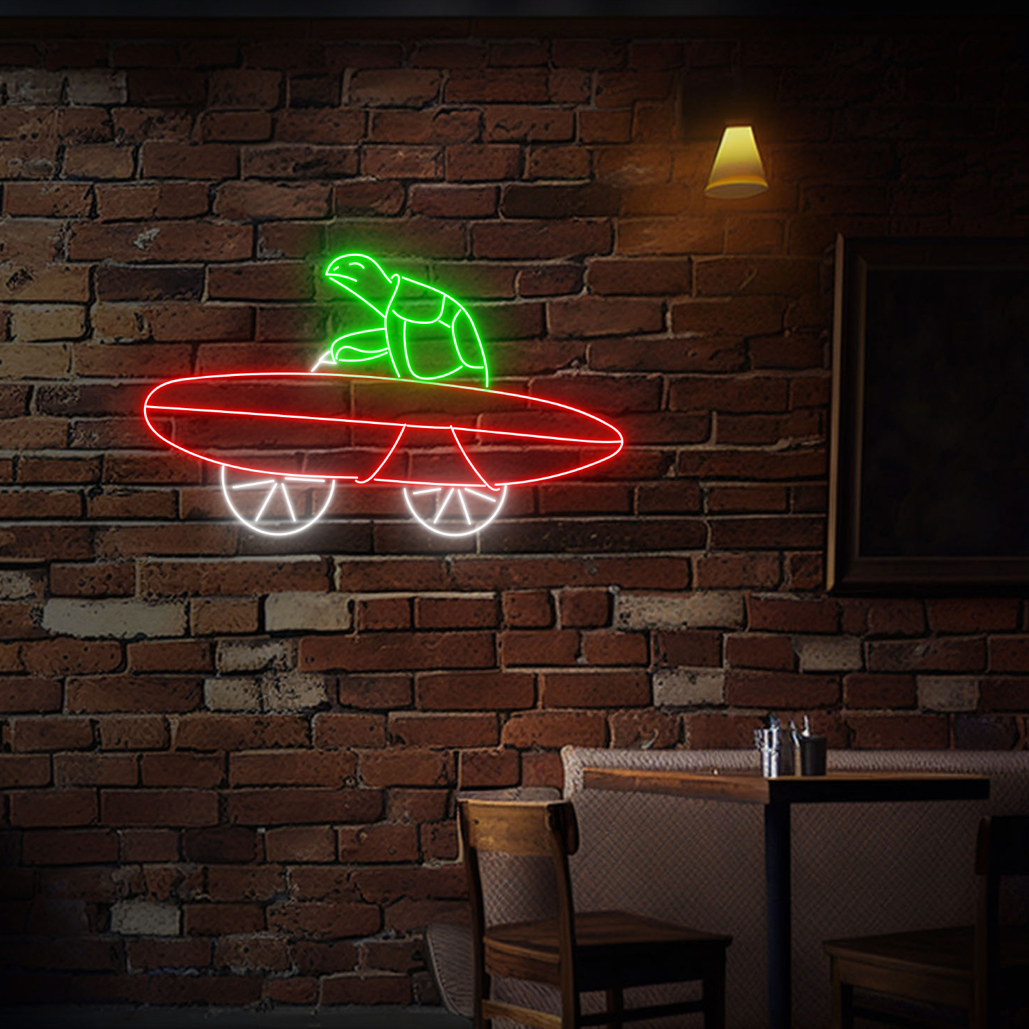 Turtle Skateboarding Neon Sign Skateboard Wall Decor