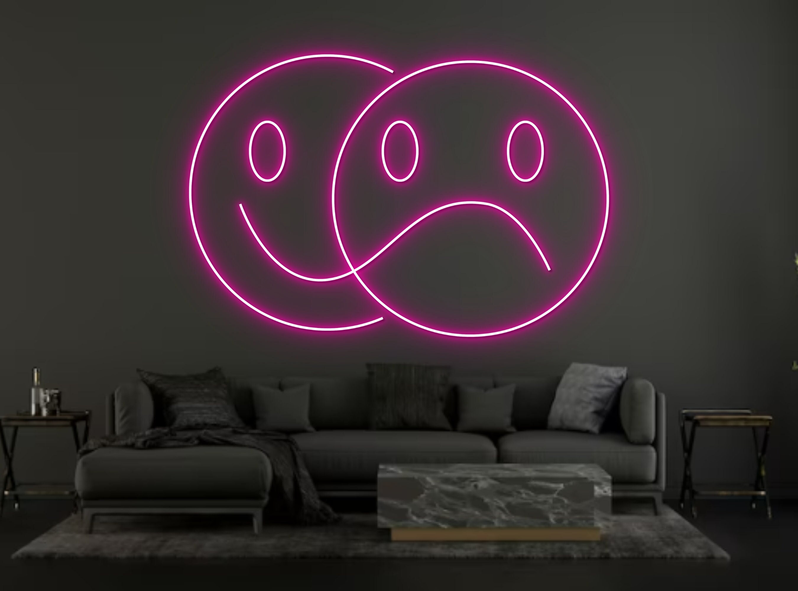 Smiley Sad Face Logo Neon Sign