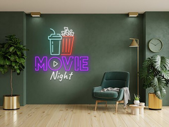 Movie With Popcorn Paper Box Neon Sign Wall Art Decoration