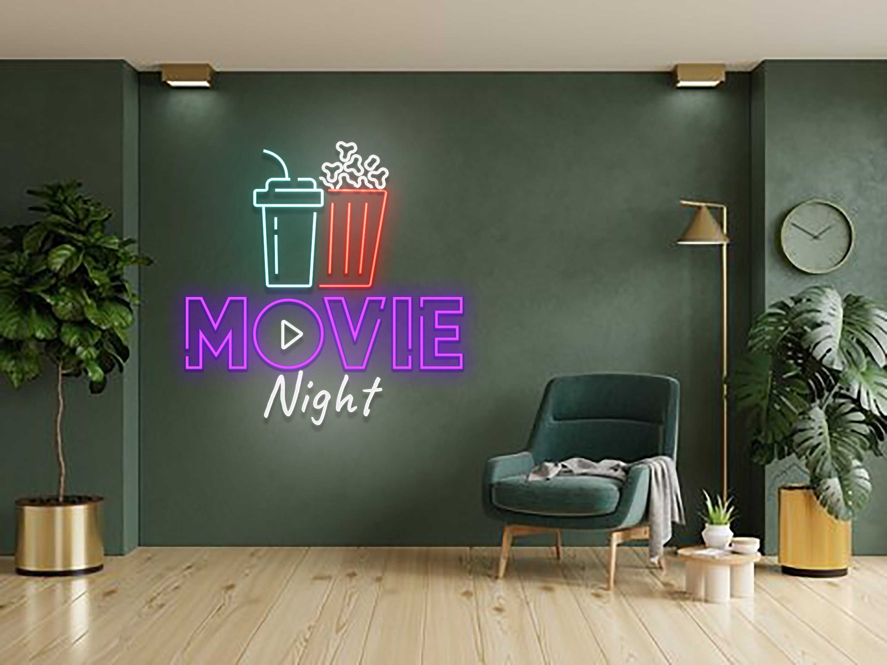 Movie With Popcorn Paper Box Neon Sign Wall Art Decoration