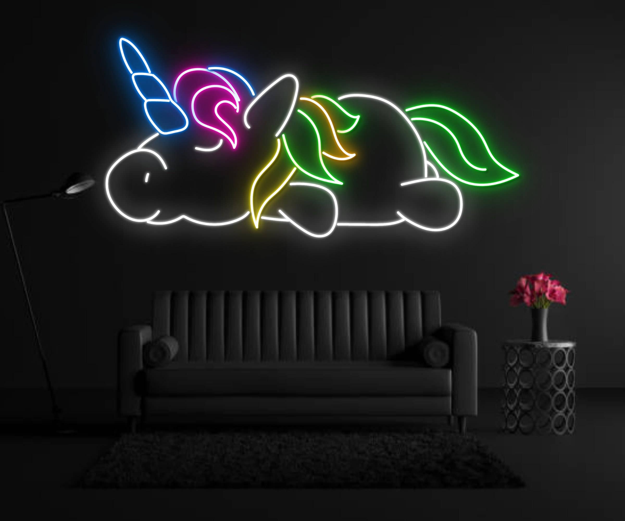 Lazy Colorful Unicorn Neon Sign Kids Room Decor