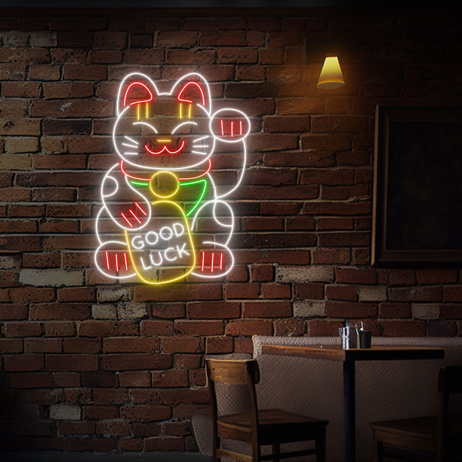 Lucky Cat Neon Sign Cute Wall Art Decor