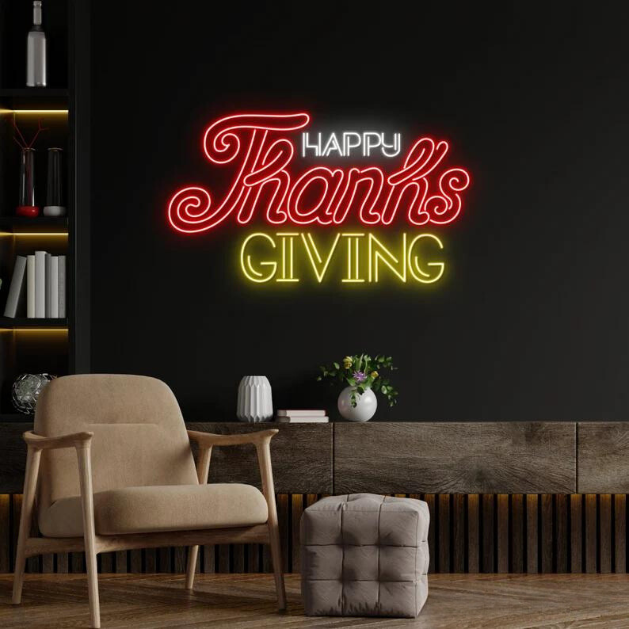 Basic Happy Thanksgiving Neon Sign