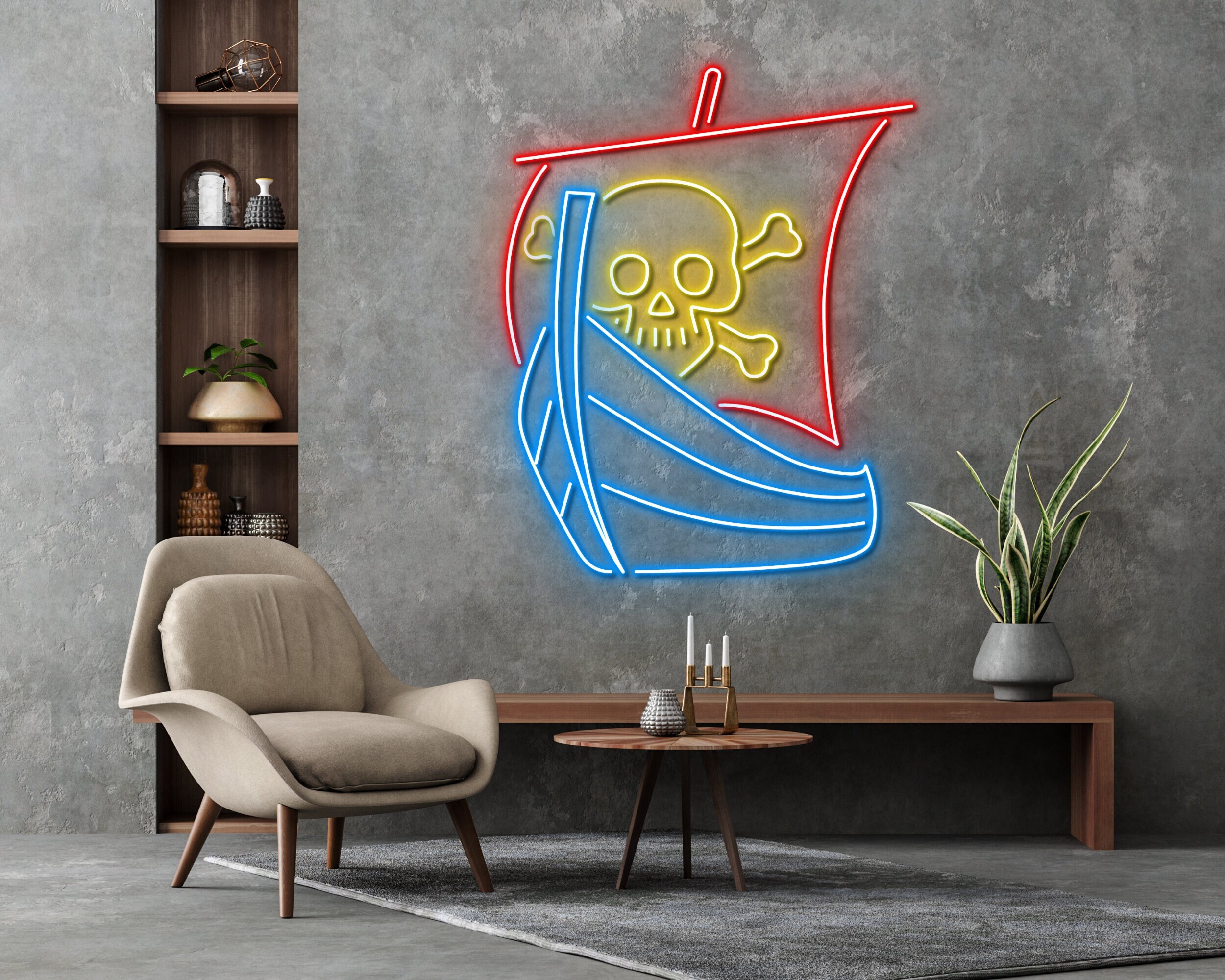 Ship Head Skull Pirate Privateer Neon Signs