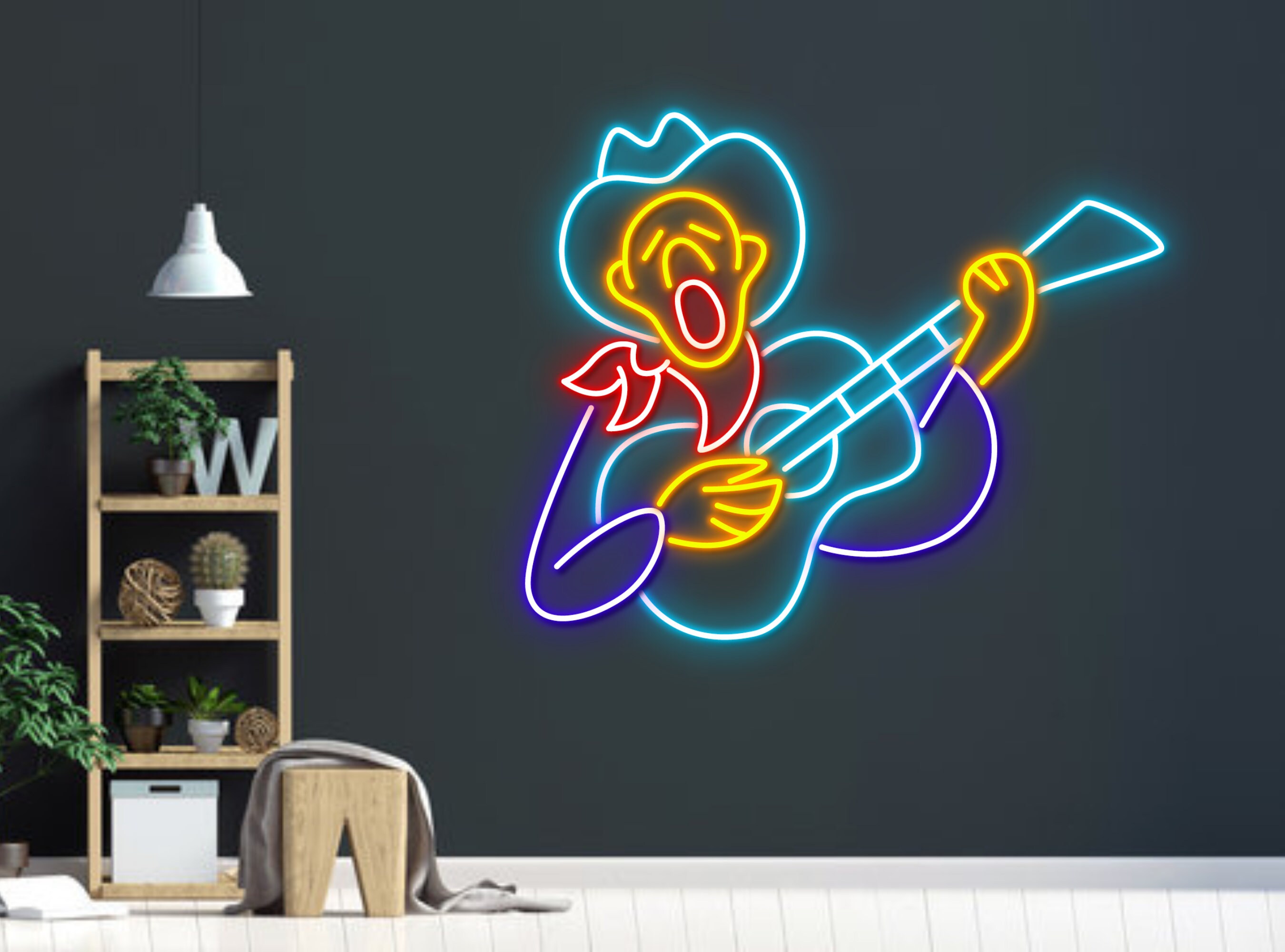 Cowboy Play Guitar Neon Sign