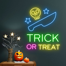 Skull Trick or Treat Neon Sign Halloween Wall Decor