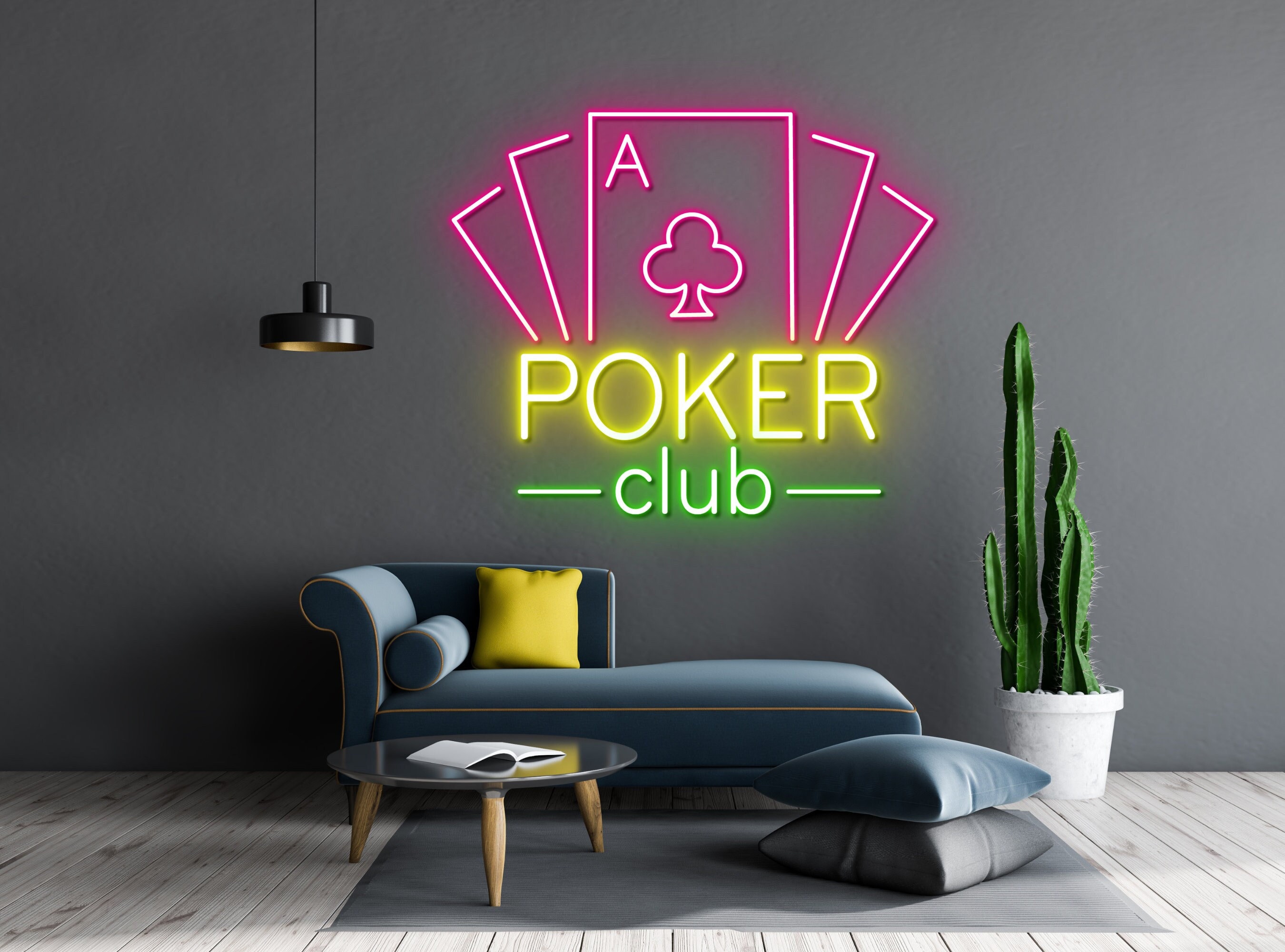 Poker Club Neon Sign Game Icons For Casino