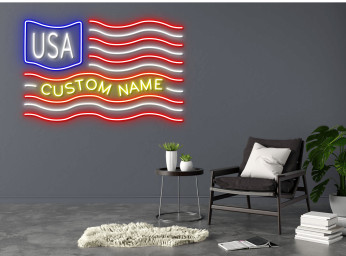 Custom Name US Flag Neon Sign