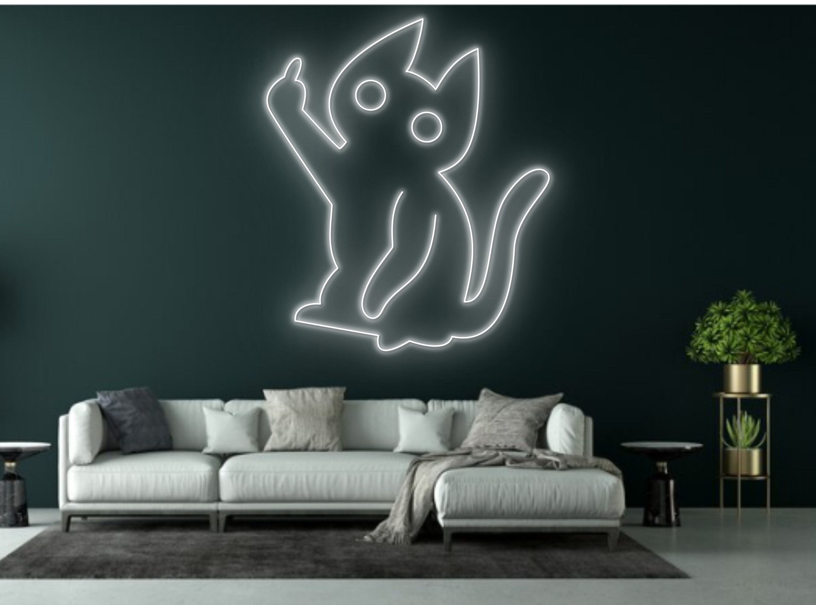 Middle Finger Chibi Cat Line Art Neon Sign