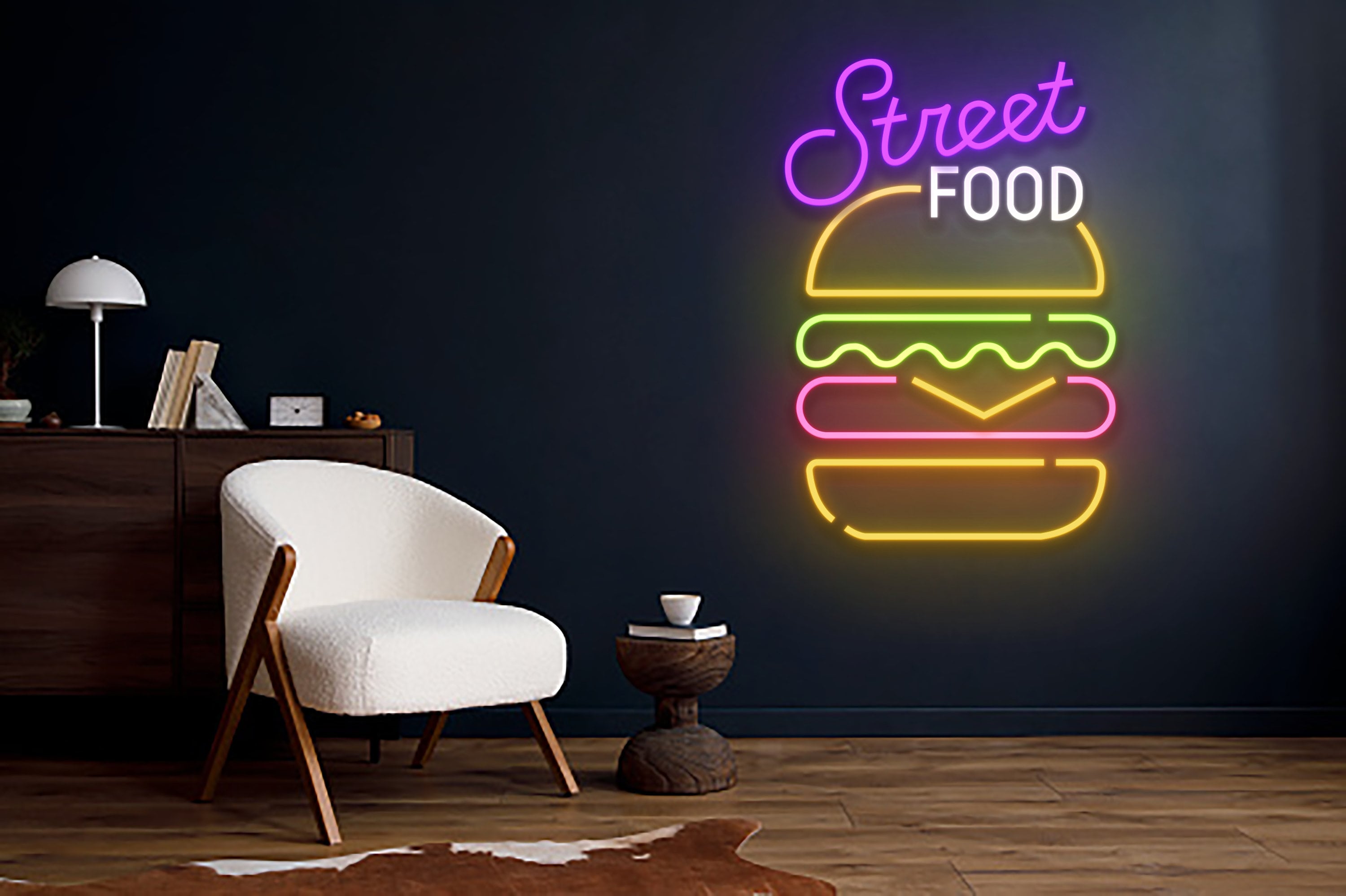 Street Food Neon Sign Kitchen Room Decor