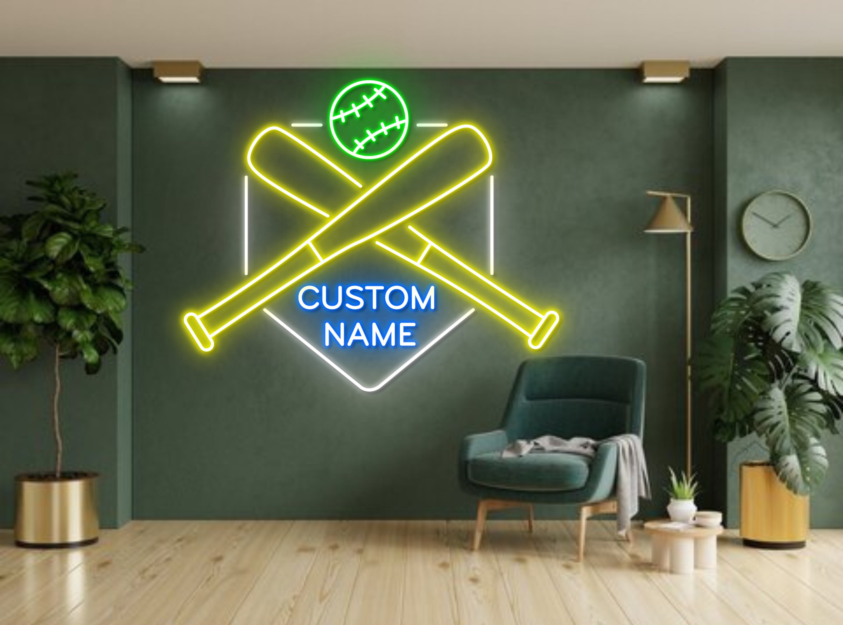 Custom Name Baseball Neon Sign Hanging Sign Wall Art