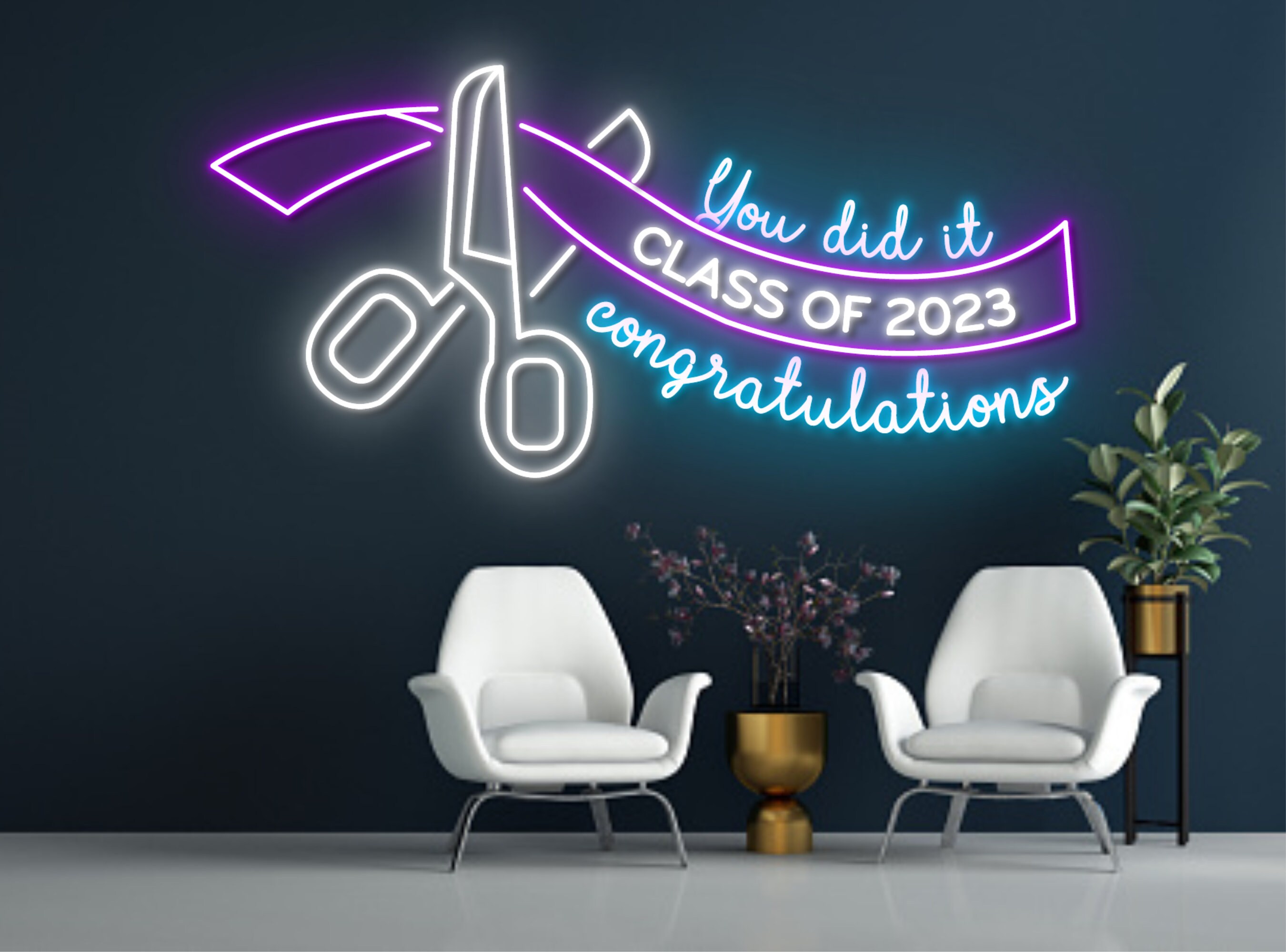 Class Of 2023 Ribbon And Scissors Neon Sign