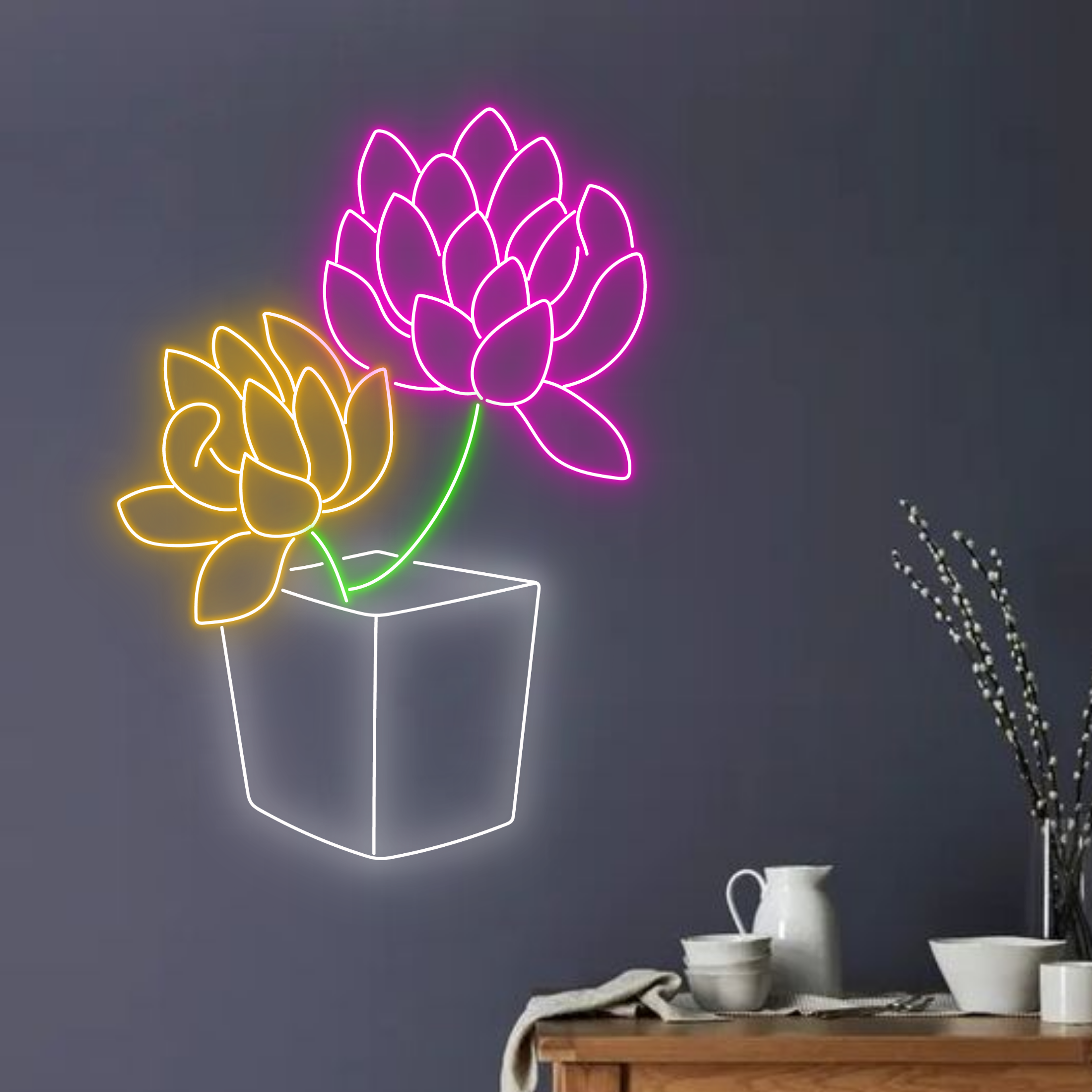 Succulent Flowers Neon Signs Plan Flower Shop Wall Decor