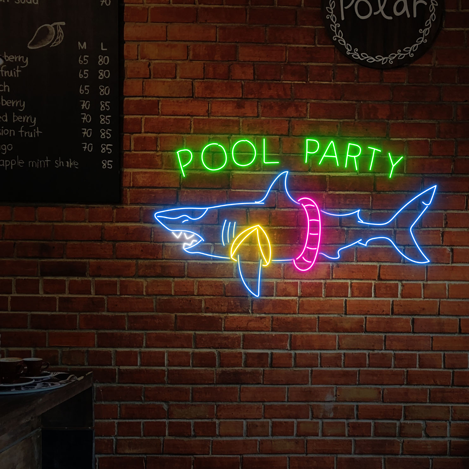 Pool Party With Shark Neon Sign Decor