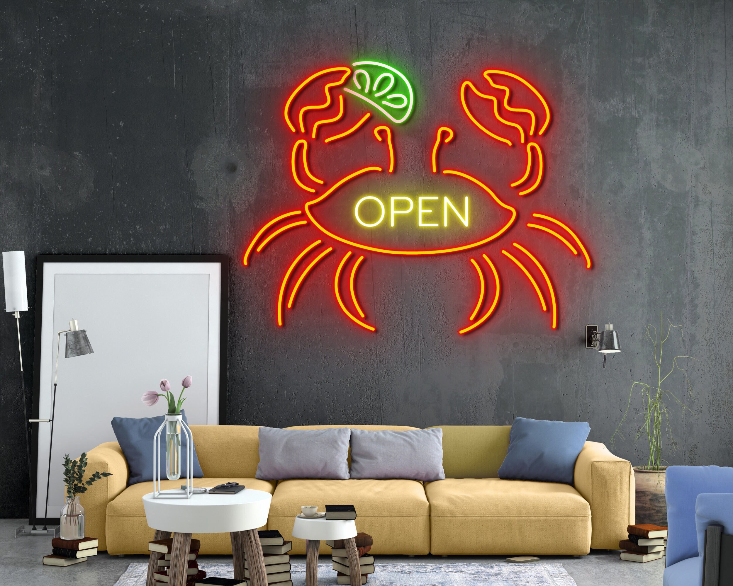 Crab Seafood House Restaurant Neon Sign Beach Kitchen Decor