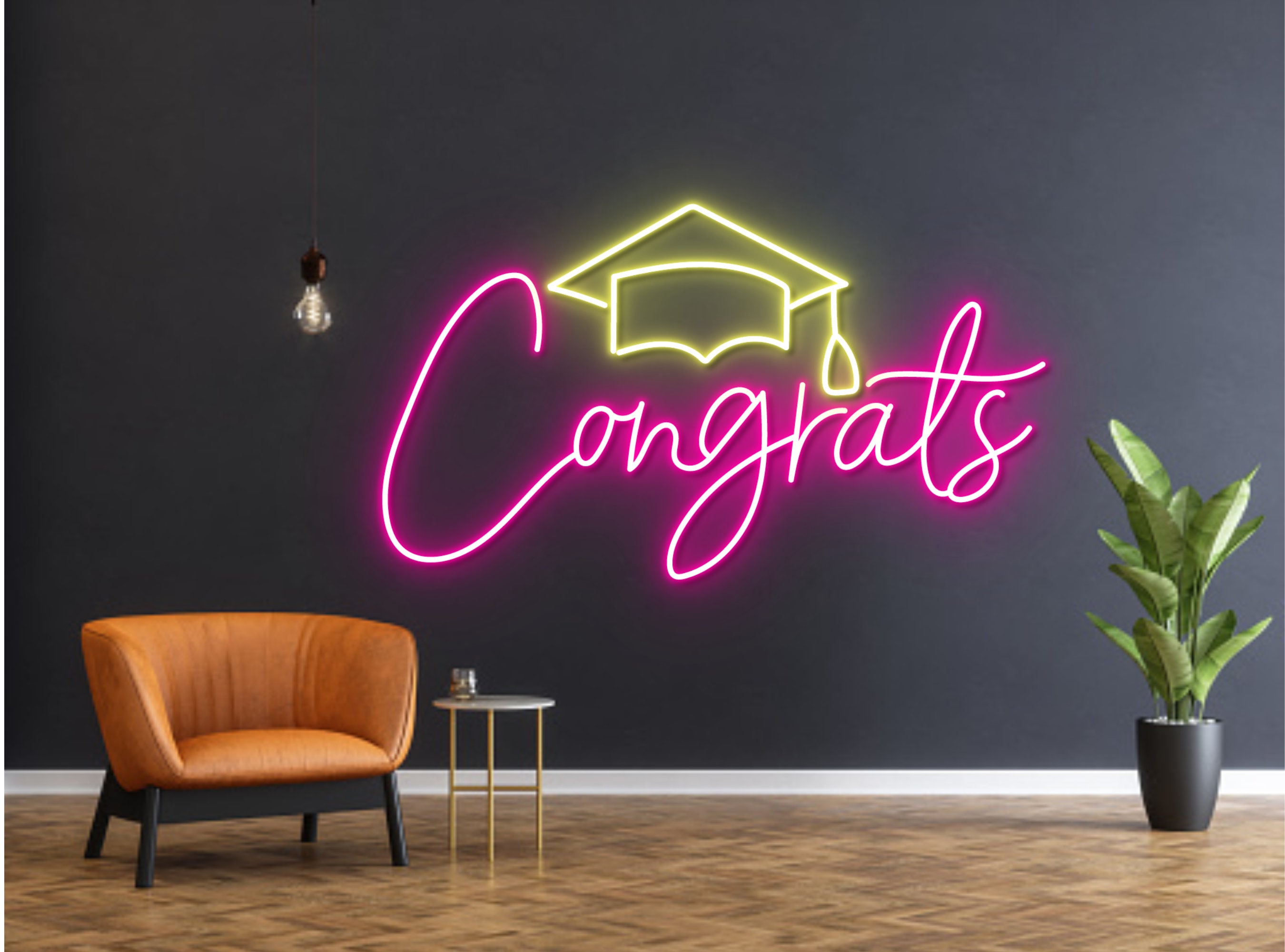 Congrats Graduates Cap Hat Neon Sign