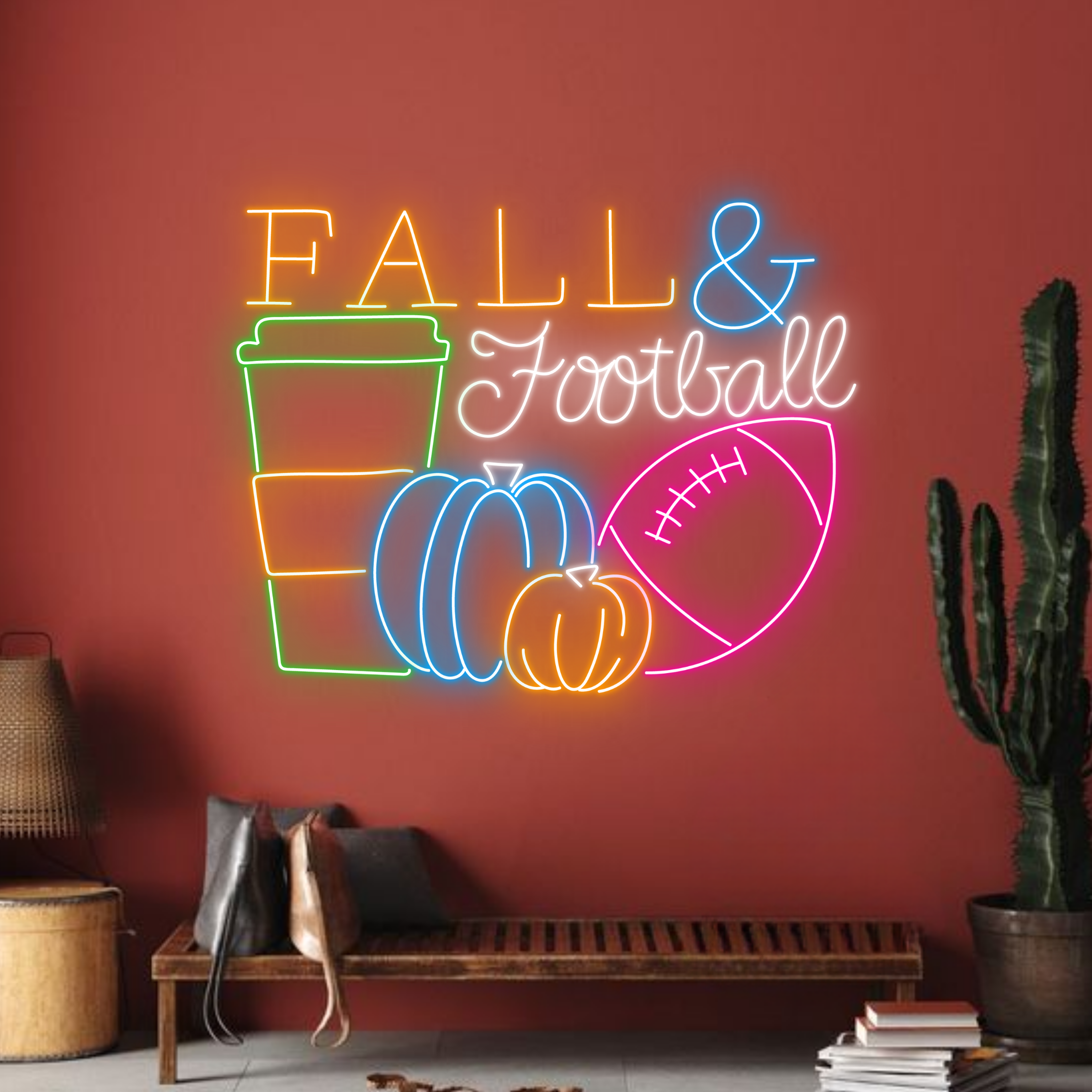 Fall and Football Neon Sign Football Club Store Wall Decor