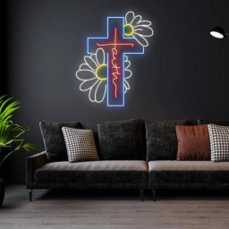 Daisy Faith Neon Sign Cross Jesus Led Sign