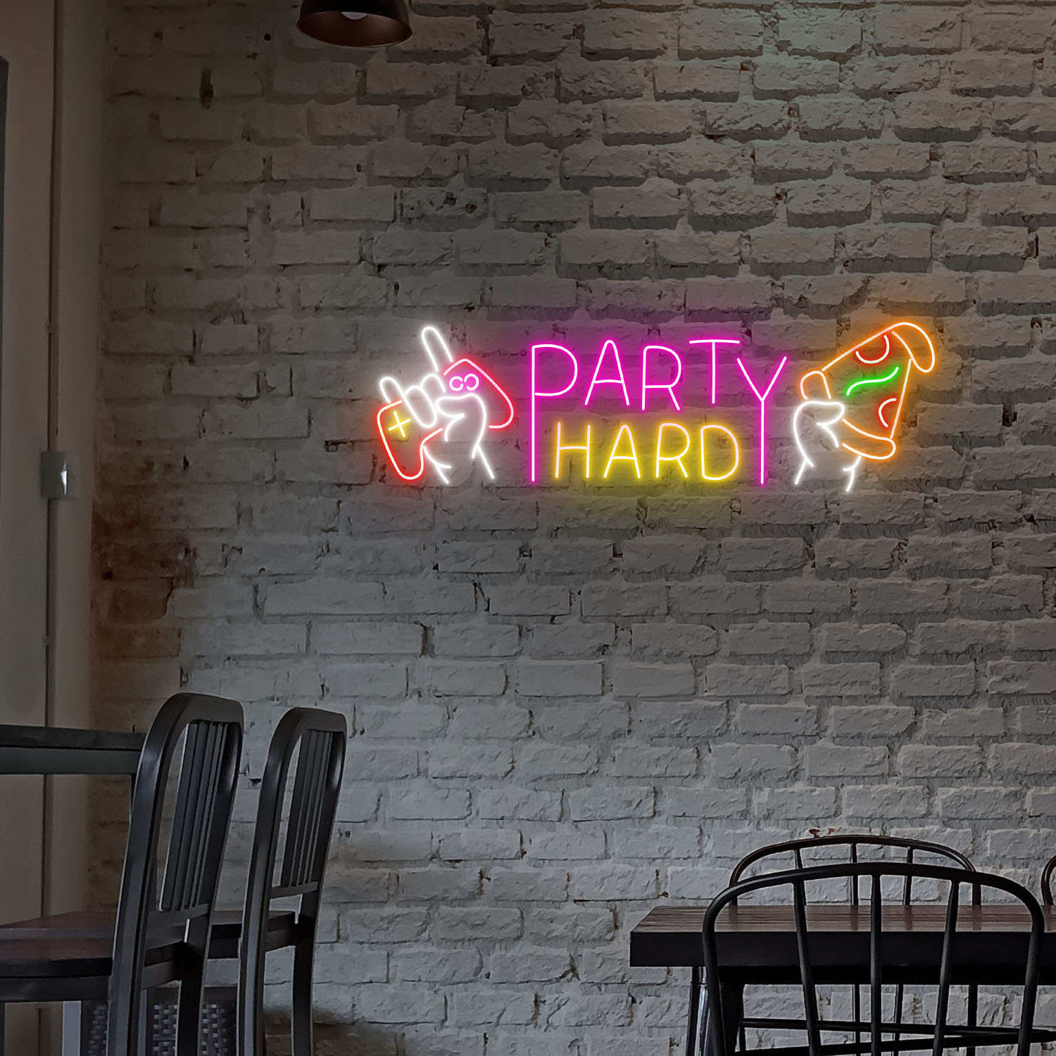 Eat Pizza And Play Video Game Neon Sign Party Hard Wall Art Decor