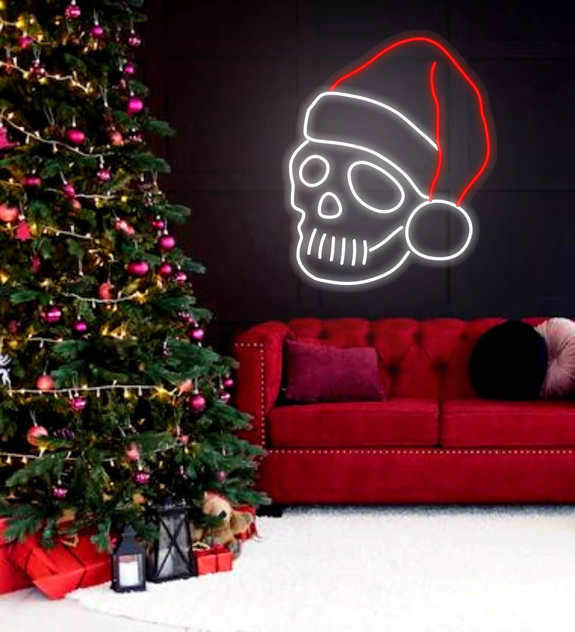 Skeleton Christmas Neon Sign Christmas Pub Bar Decor