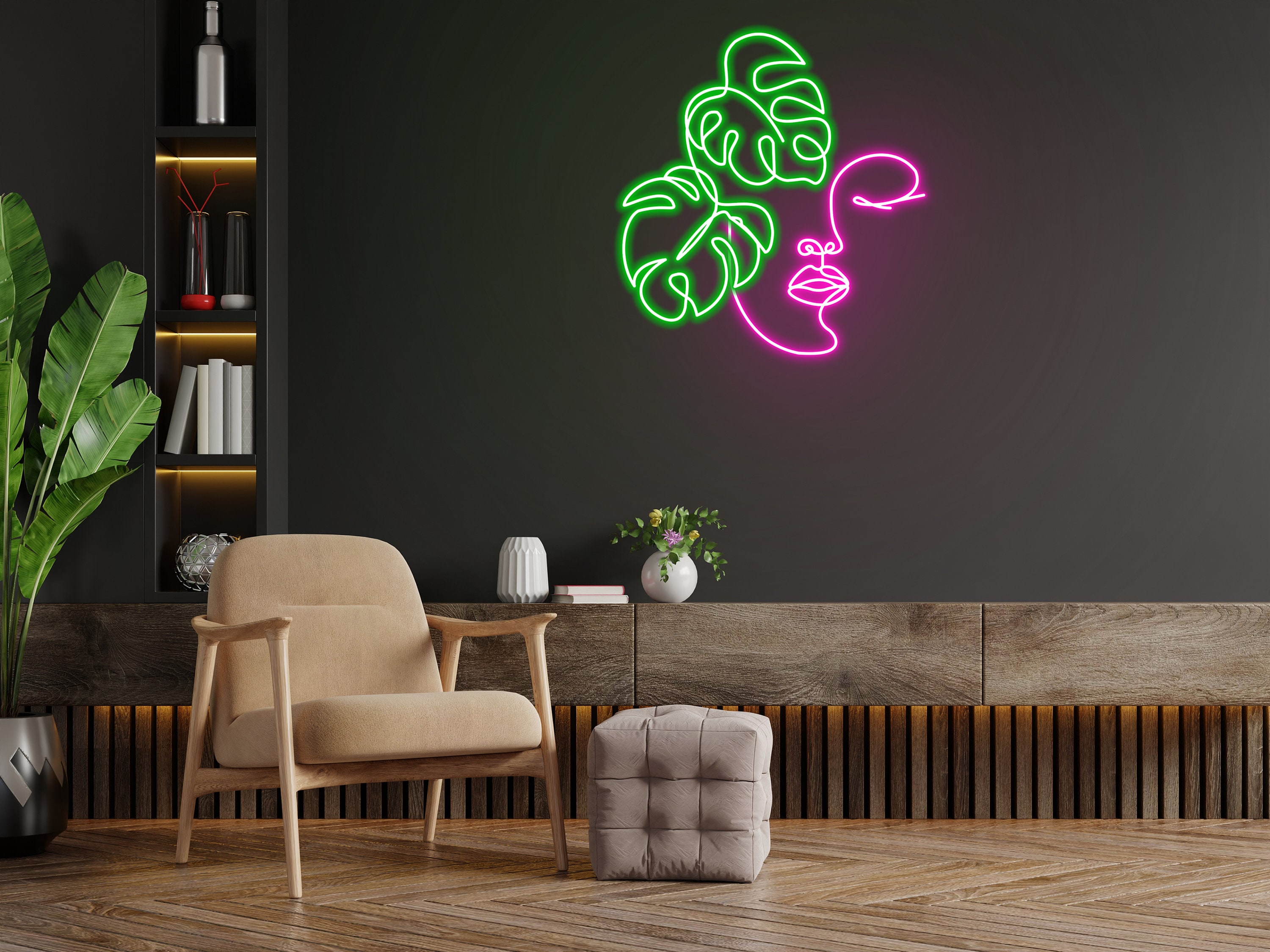 Monstera Face Neon Signs