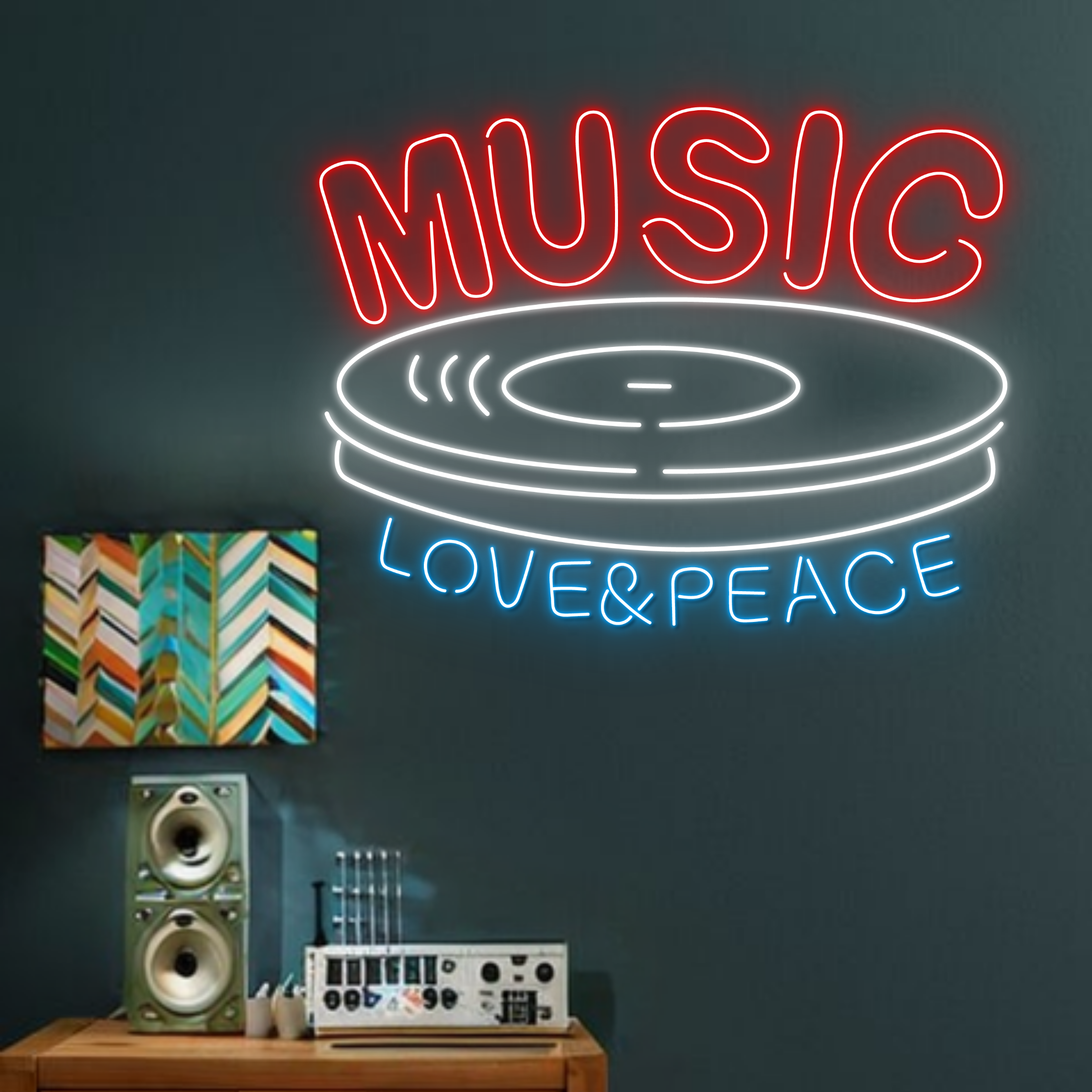 Music Love And Peace Neon Sign Music Studio Decor