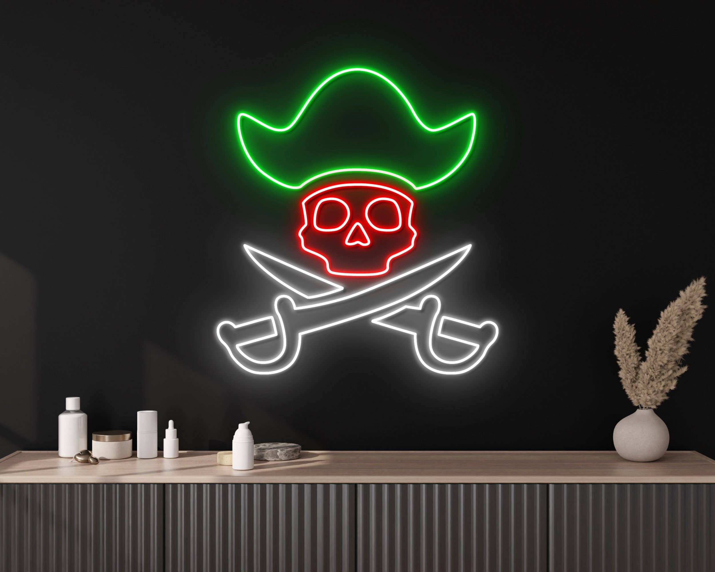 Head Skull Pirate Privateer Buccaneer Neon Led Sign