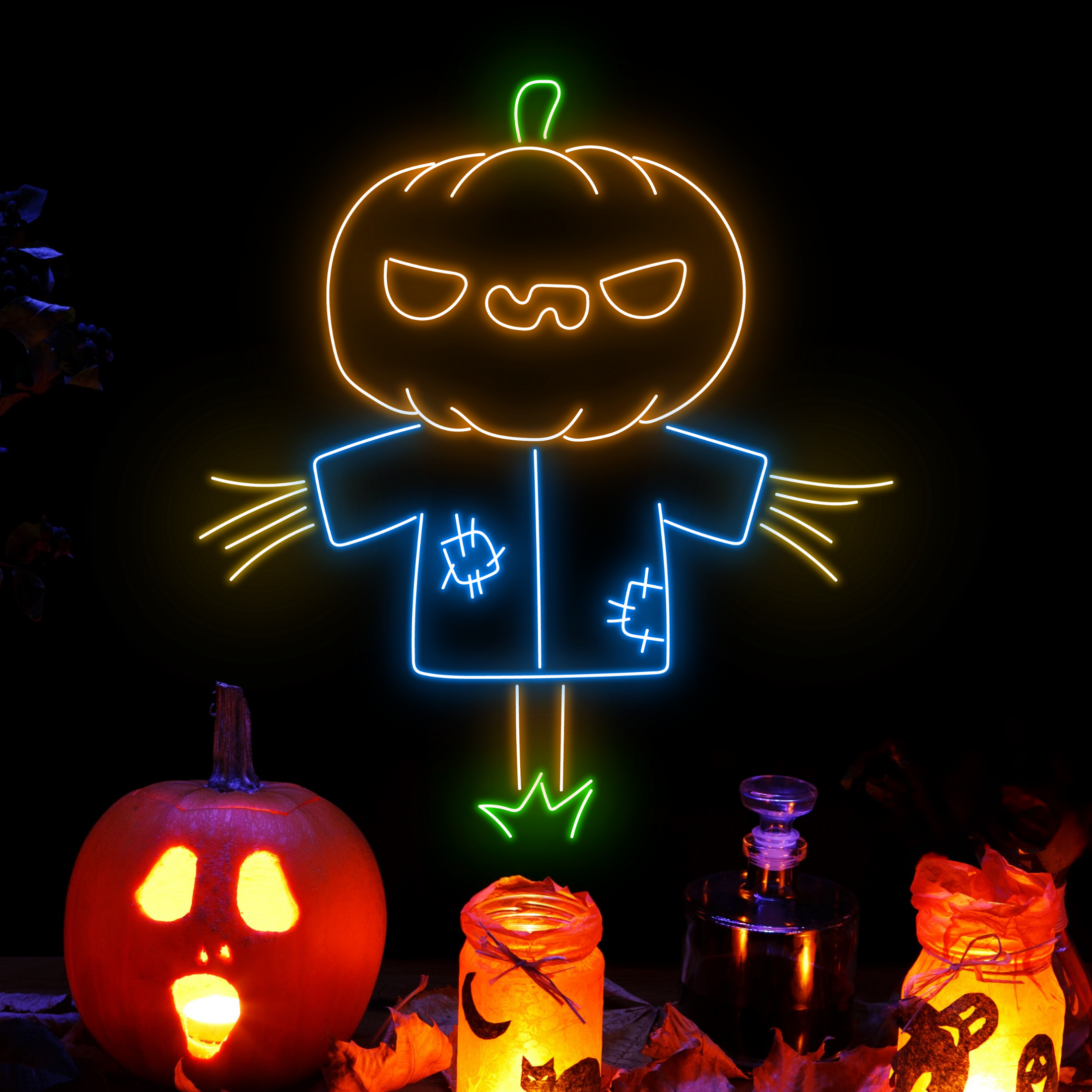 Straw Man Neon Signs Halloween Long-lasting Light Decor