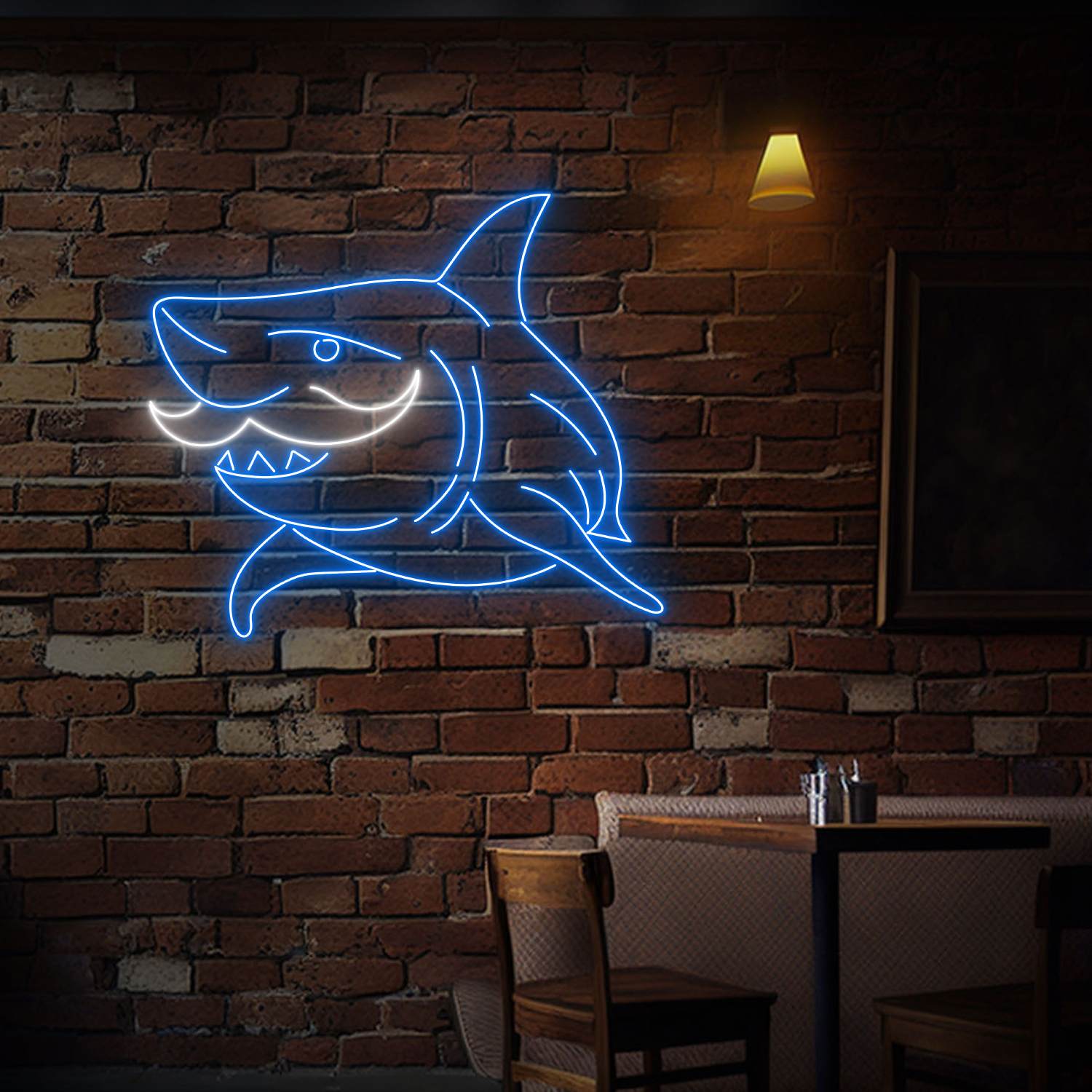 Mustache Shark Neon Sign Cute Sea Animal Wall Decor