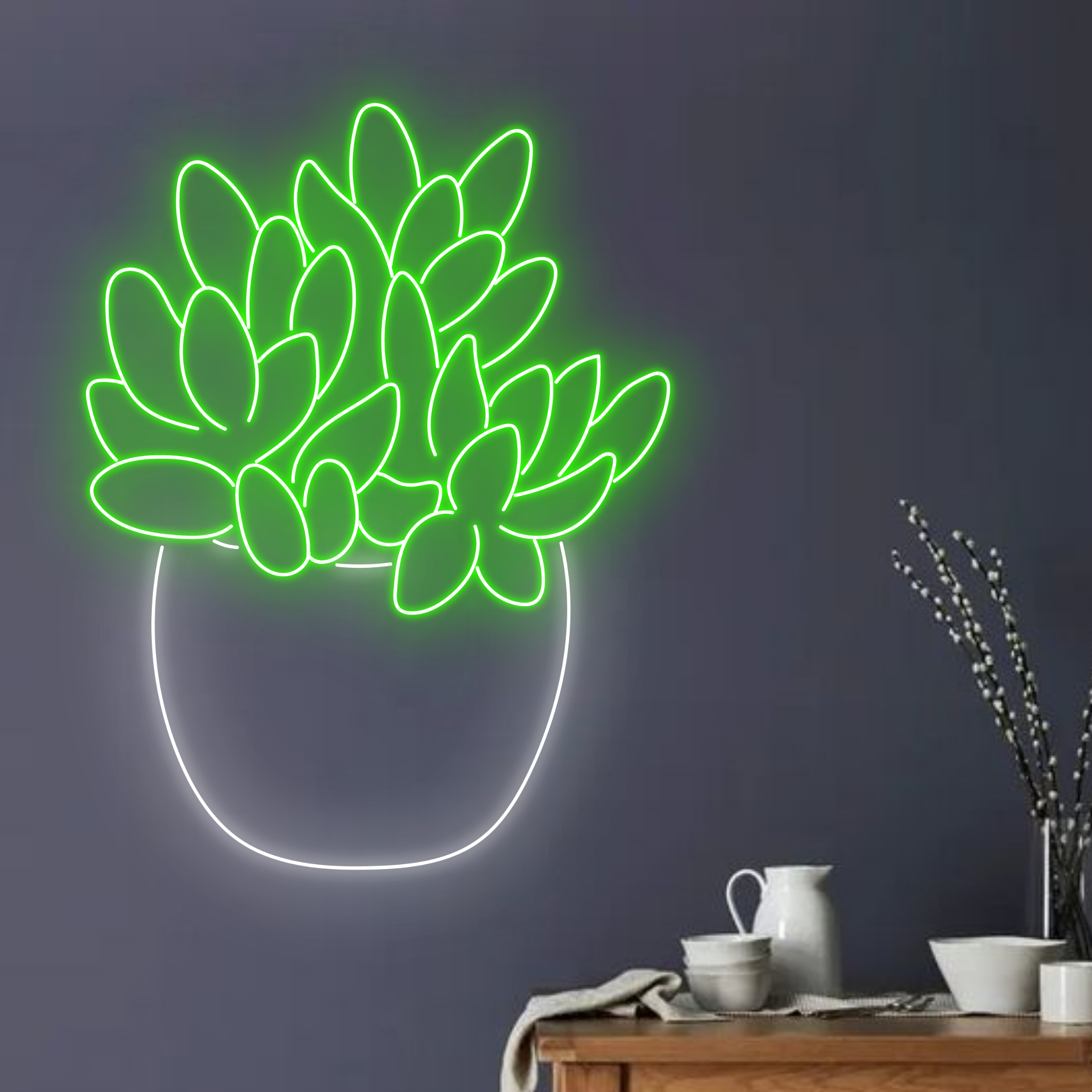 Succulent Echeveria Neon Signs Plan Flower Shop Wall Decor