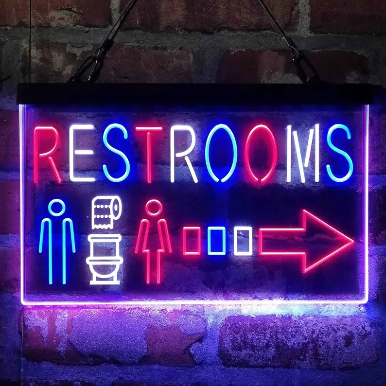 Restroom Sign Toilet Right Arrow Tri-color Neon Sign