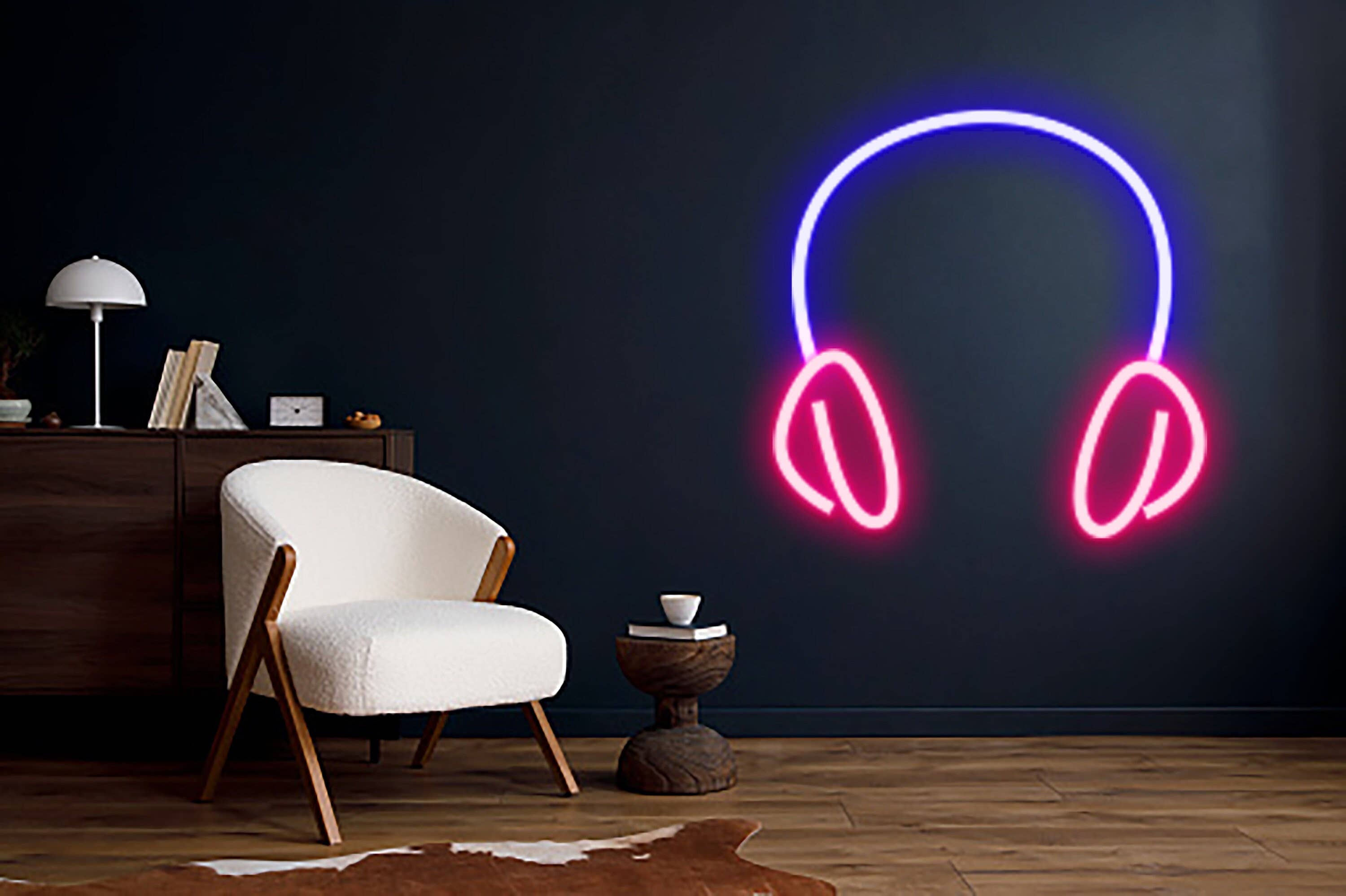 Headphone Neon Sign Music Studio Decor