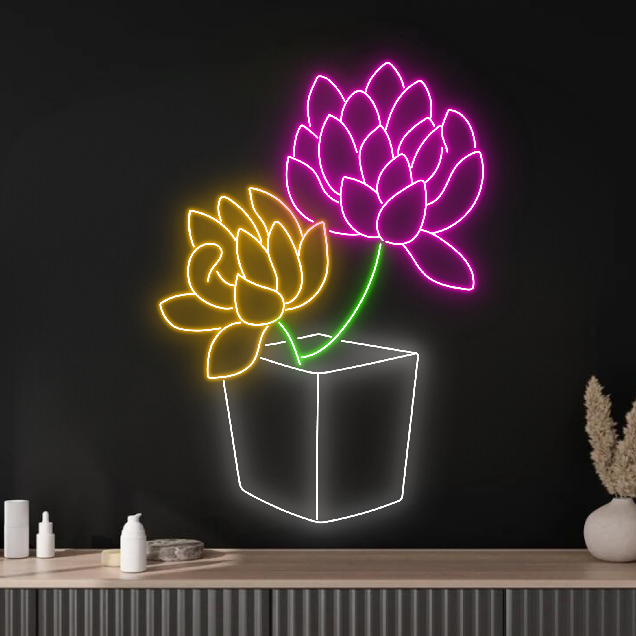 Succulent Flowers Neon Signs Plan Flower Shop Wall Decor