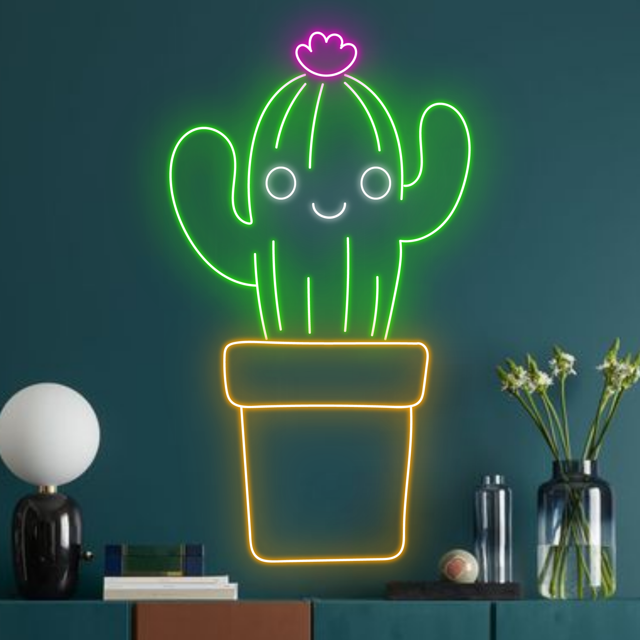 Succulent With Flower Neon Signs Plan Flower Shop Wall Decor