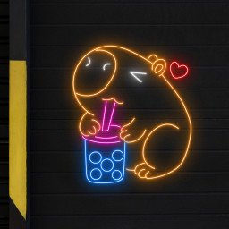 Capybara Drinking Boba Tea Neon Sign Cute Wall Decor