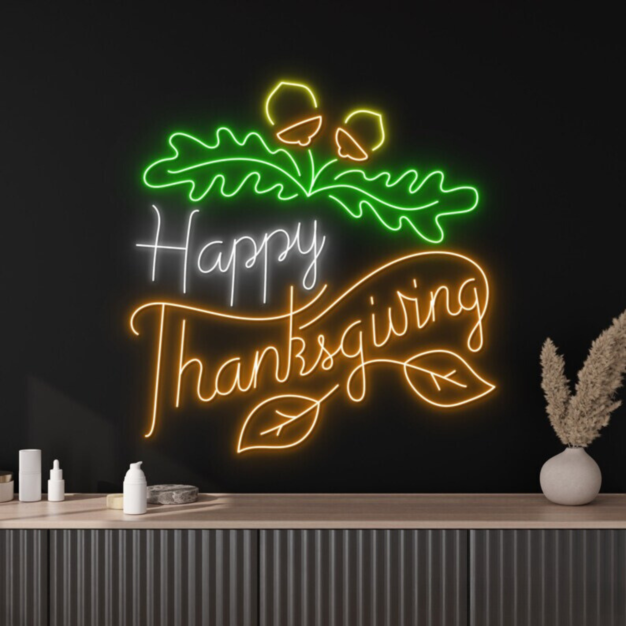 Happy Thanksgiving Neon Sign Thanksgiving Light Party Decor