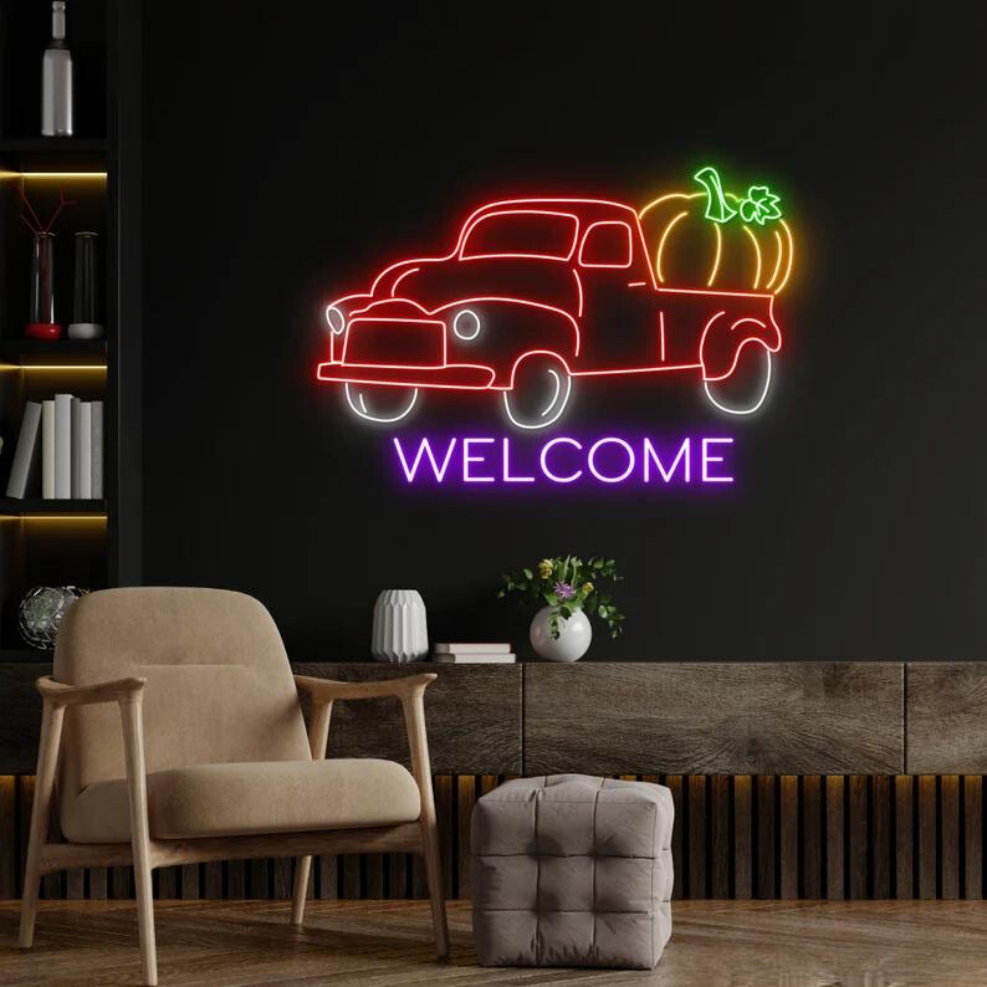 Farm Truck Neon Sign Thanksgiving Farm Decor Welcome Sign