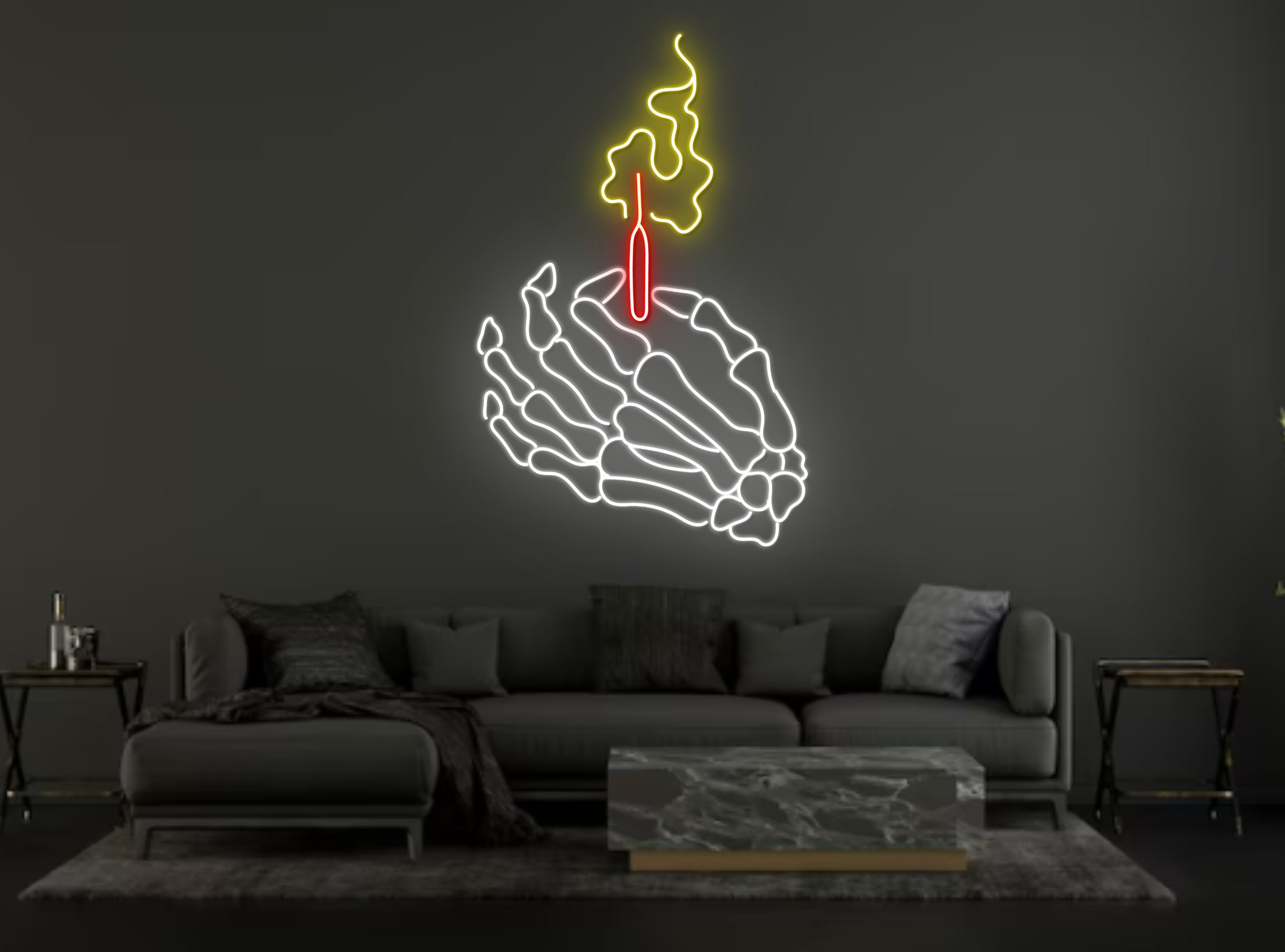 Skull Hold Fire Matchstick Neon Sign