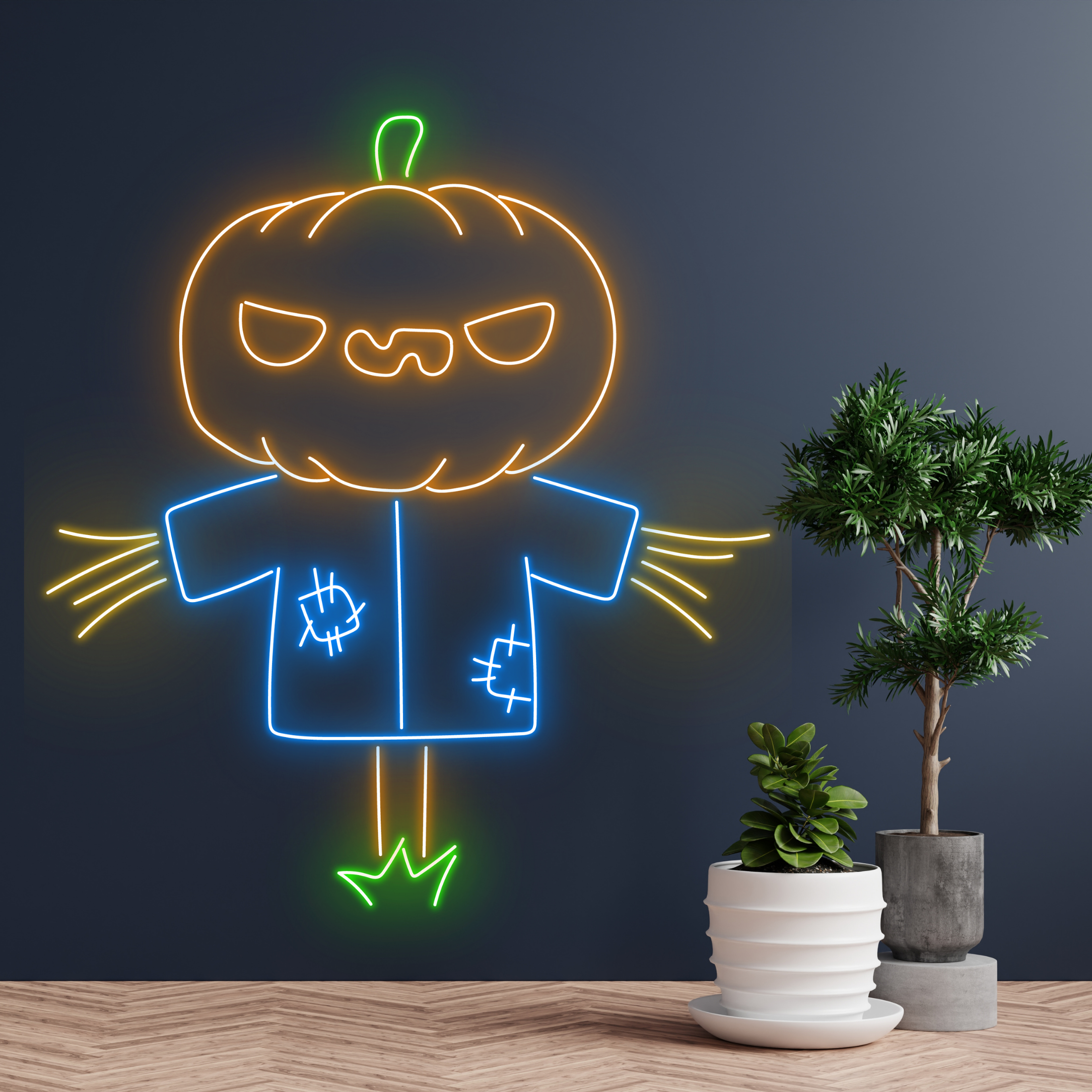 Straw Man Neon Signs Halloween Long-lasting Light Decor