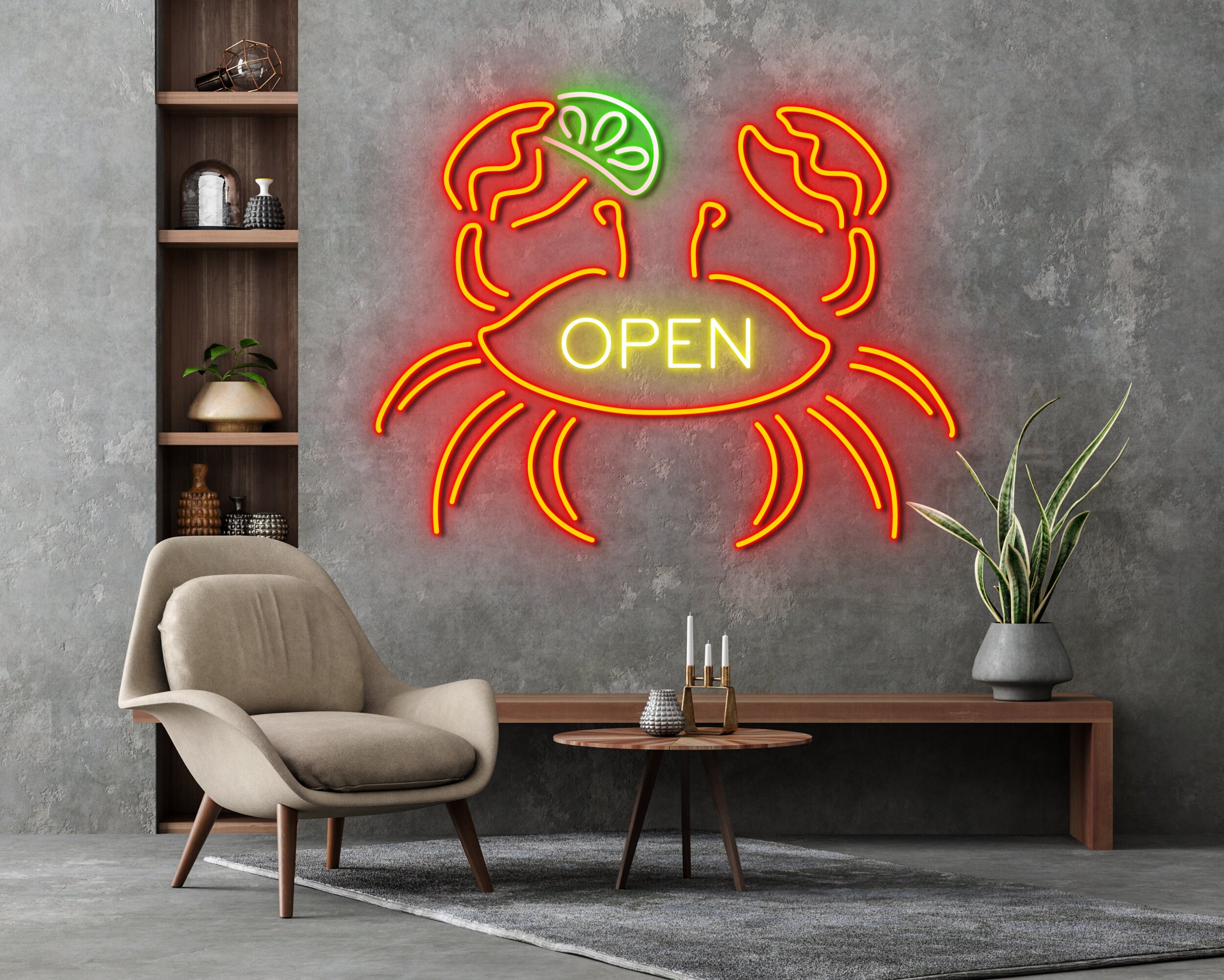 Crab Seafood House Restaurant Neon Sign Beach Kitchen Decor