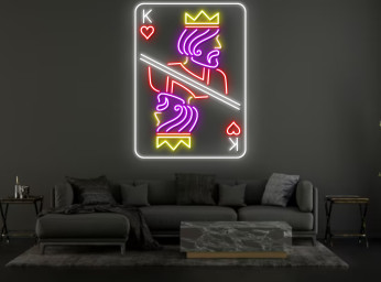 King of Hearts Dagger Casino Cards Neon Sign