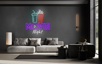 Movie With Popcorn Paper Box Neon Sign Wall Art Decoration