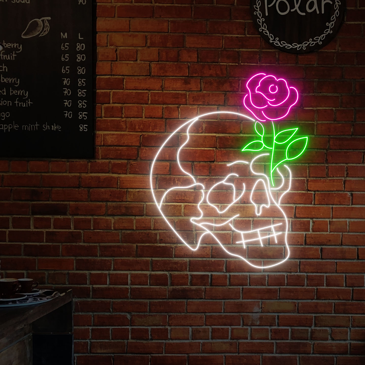 Floral Skull Neon Sign Skull With Rose Wall Art Home Decor