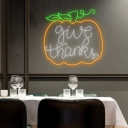 Give Thanks Pumpkin Neon Sign Thanksgiving Light Wall Decor