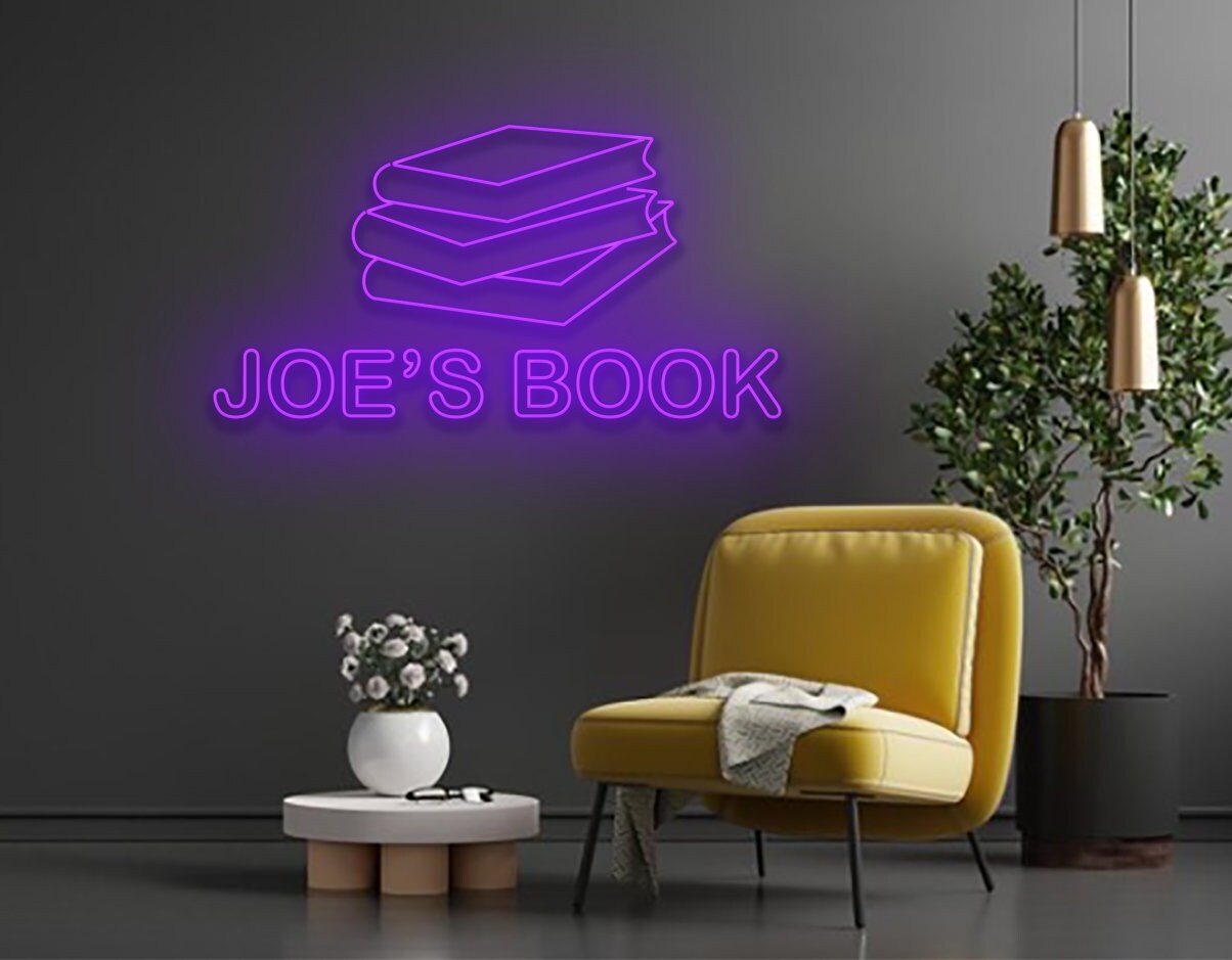 Custom Book Name Line Art Neon Signs Bookworm Wall Art