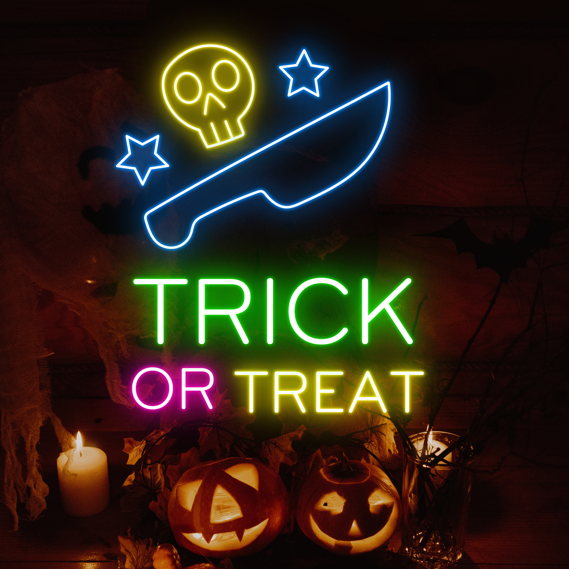 Skull Trick or Treat Neon Sign Halloween Wall Decor