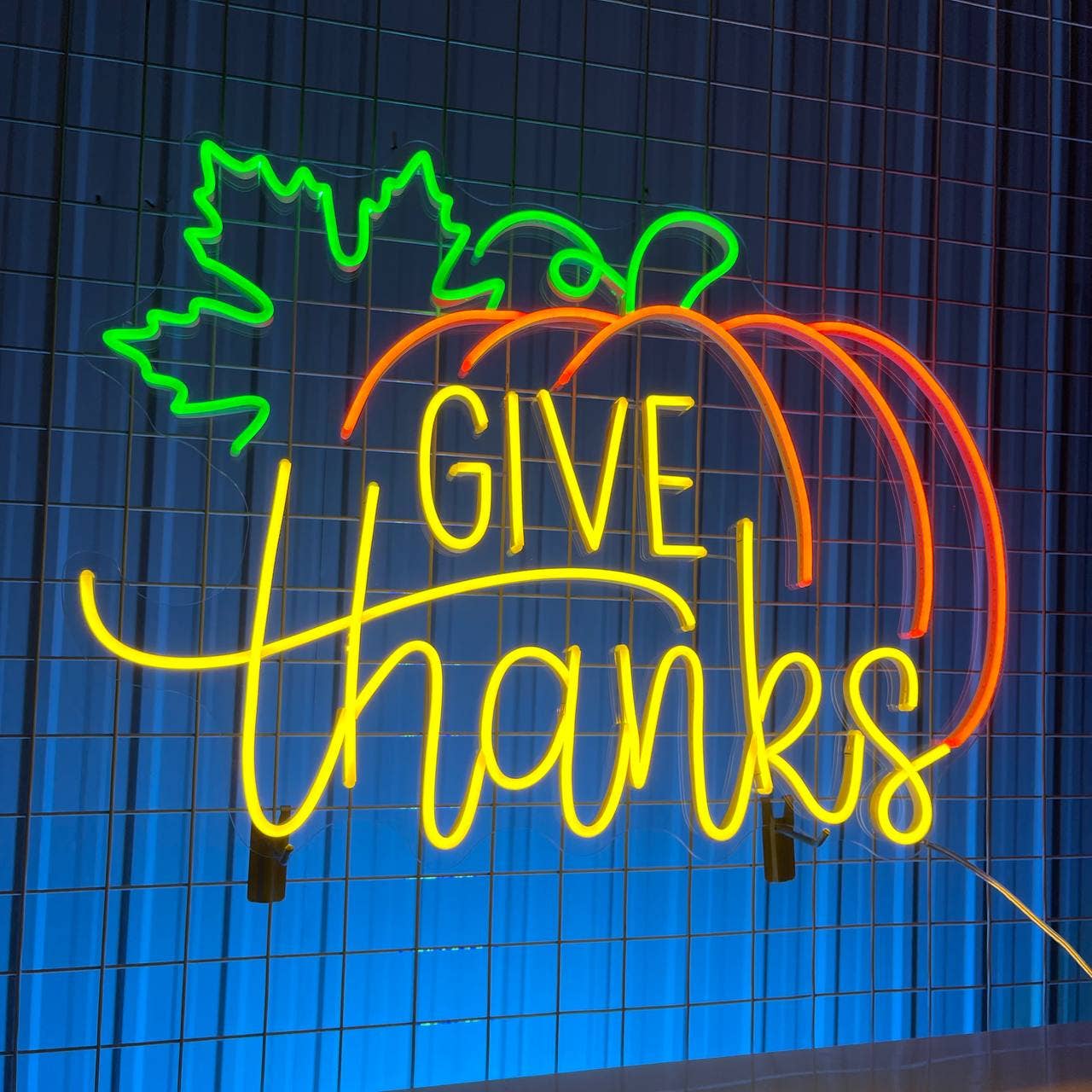 Give Thanks Neon Sign Thanksgiving Light Wall Decor