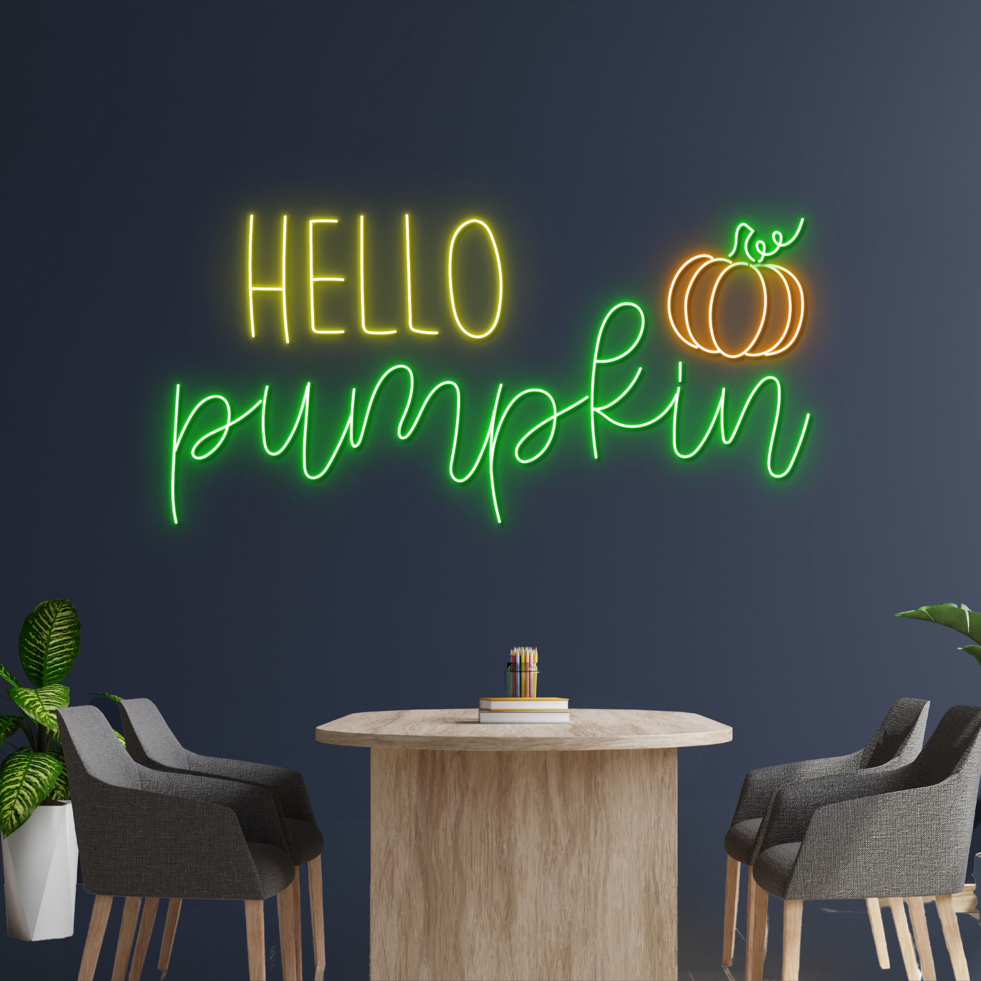 Hello Pumpkin Neon Sign Thanksgiving Light Wall Decor