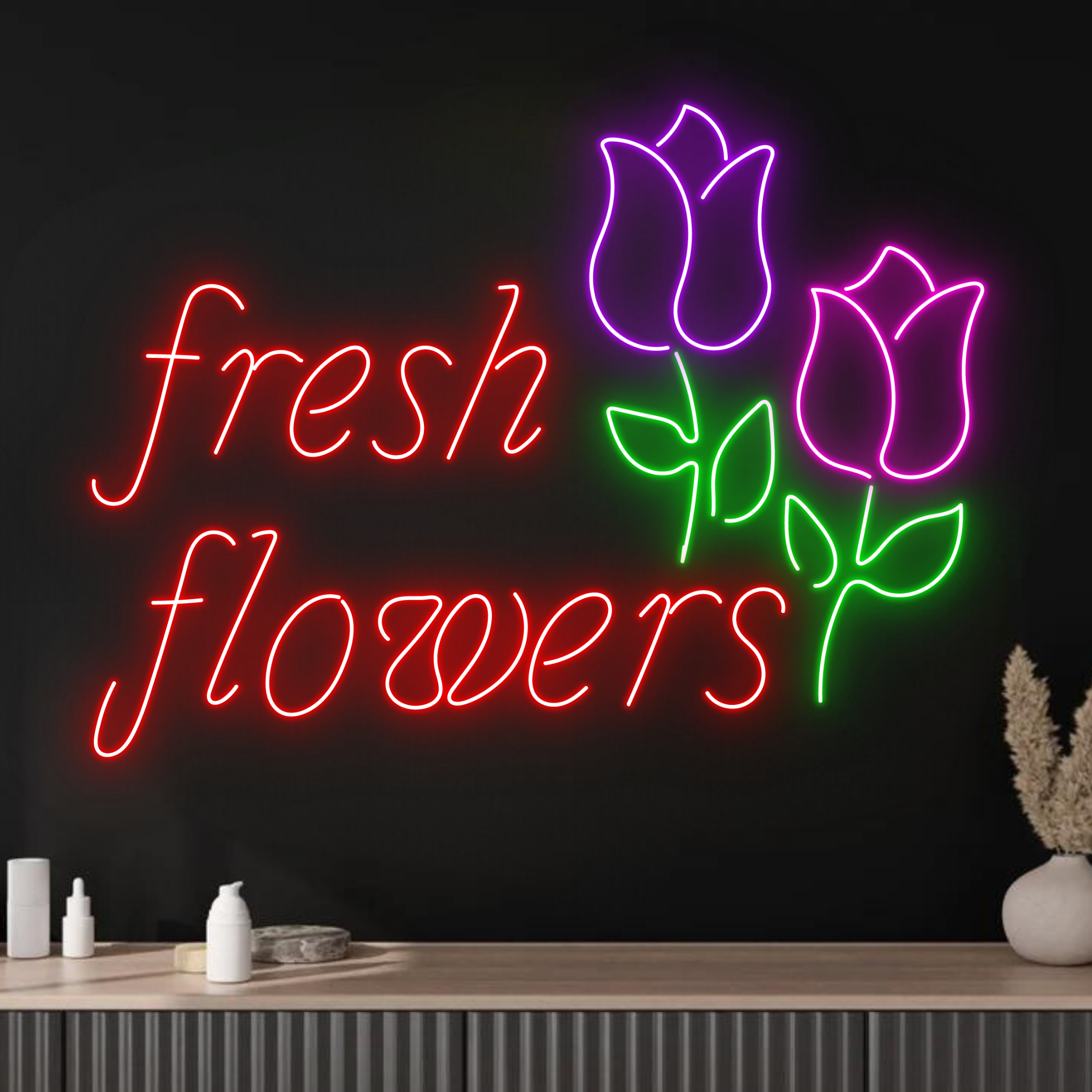 Fresh Flowers Neon Signs Flower Shop Wall Decor Signboard